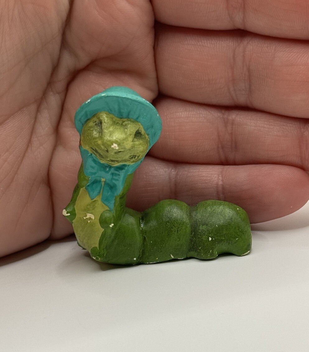 Vintage Old Hand Painted Pottery Miniature Grinning Inch Worm Slug Figurine ***