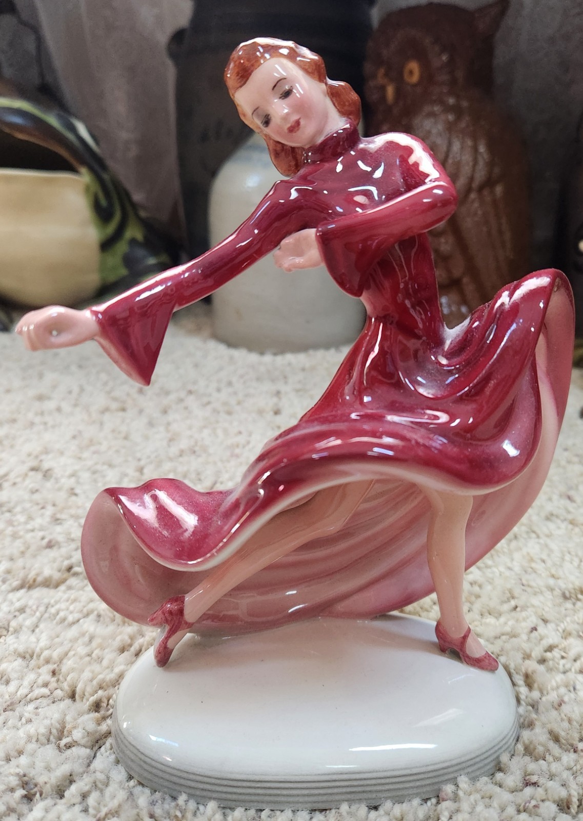 RARE Vintage Keramos Dancing Lady on Oval Base Porcelain Figurine Austria