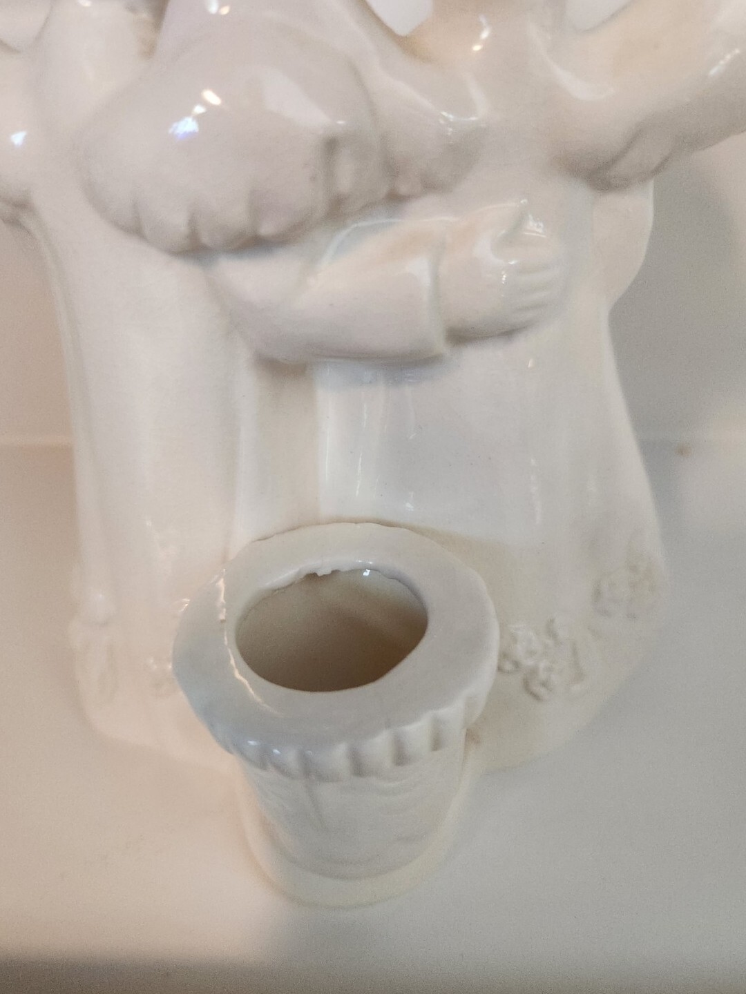 Lefton CAROLING ANGELS PORCELAIN CANDLE HOLDER BACK vintage white 1997 5 1/2 in