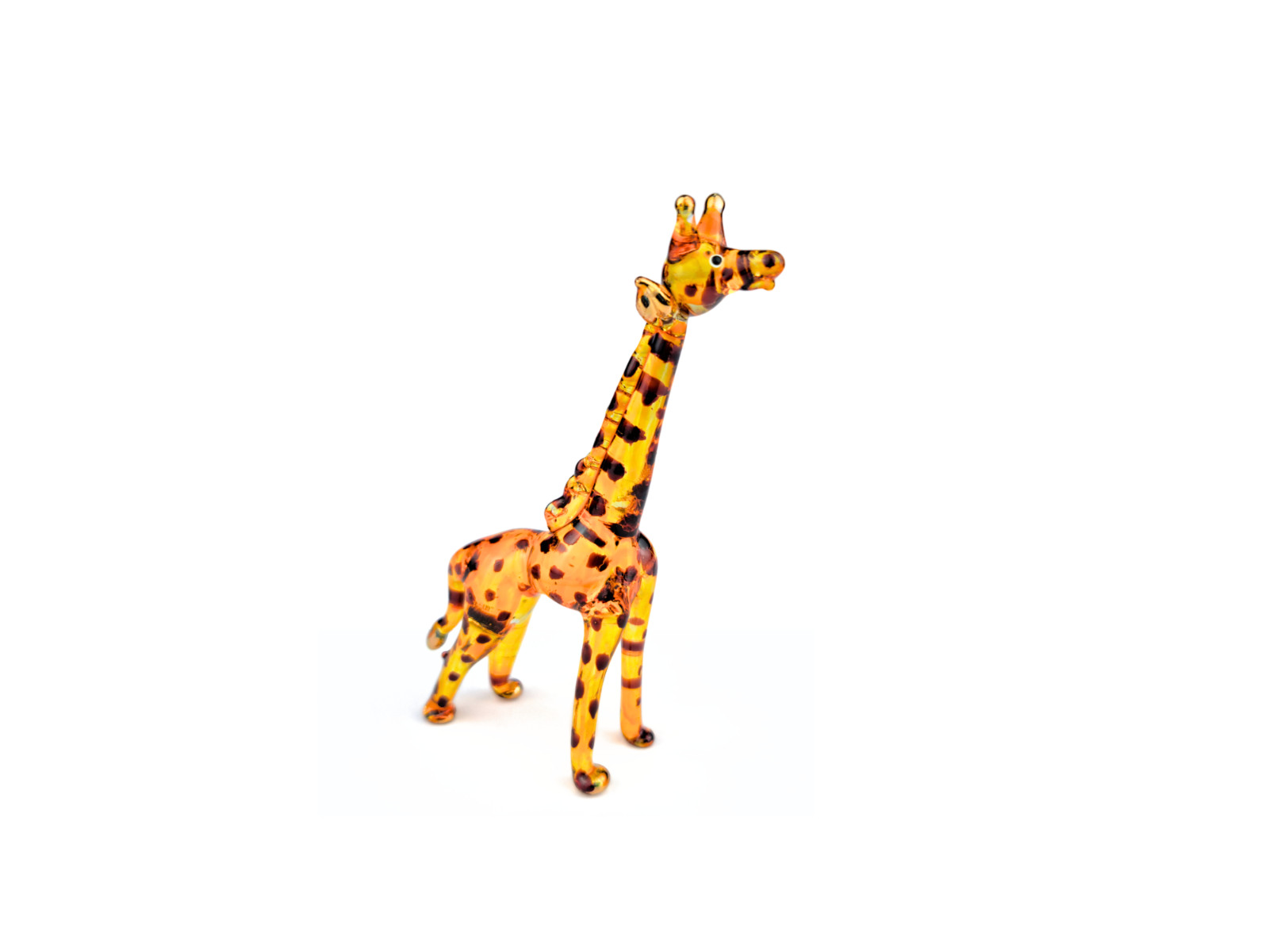 Blown Glass Giraffe Figurine Handmade Amber Gold Safari Africa Wildlife Gift