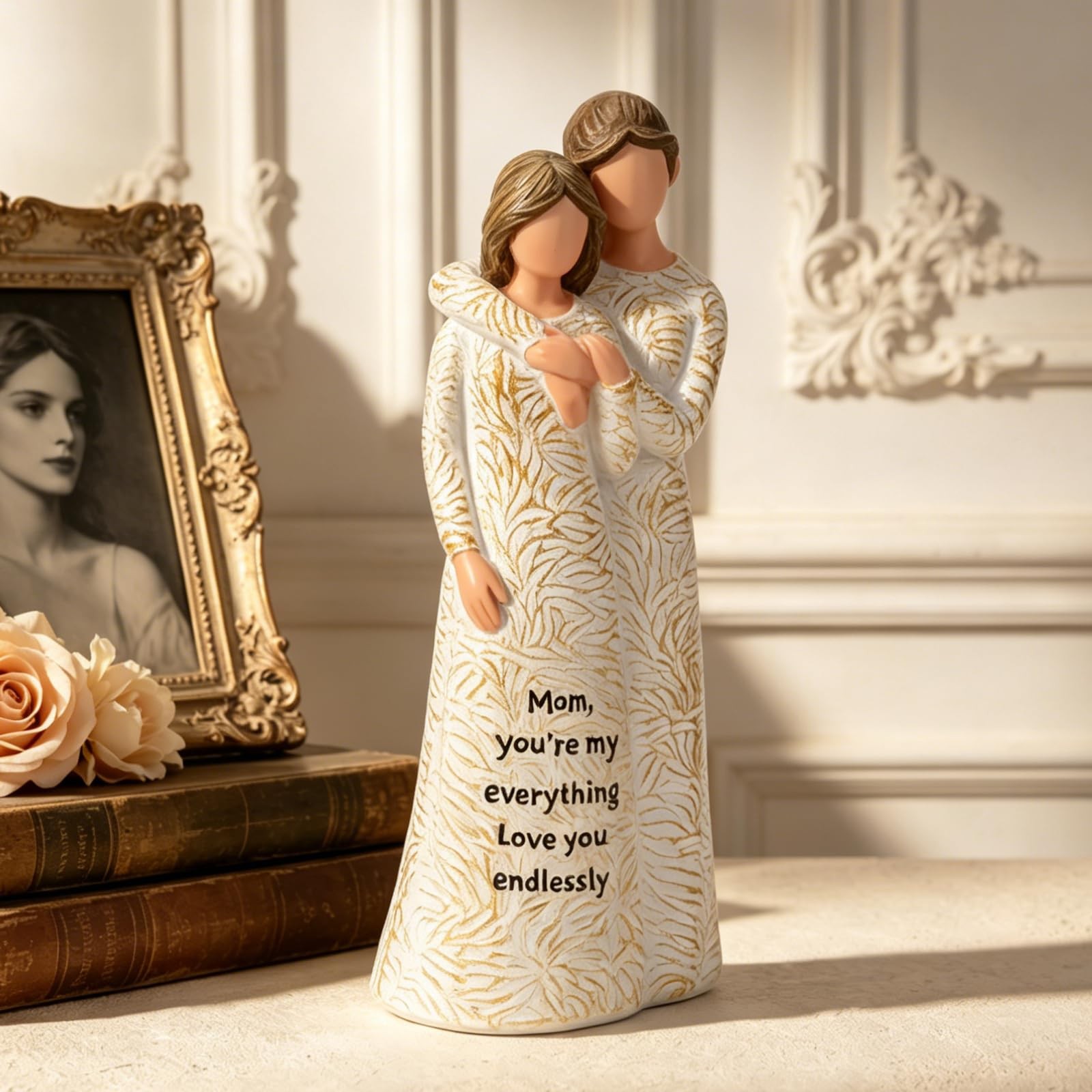 Ctigcpp Hand Painted Mother Daughter Statue Resin Figurine Artwork for Home D…
