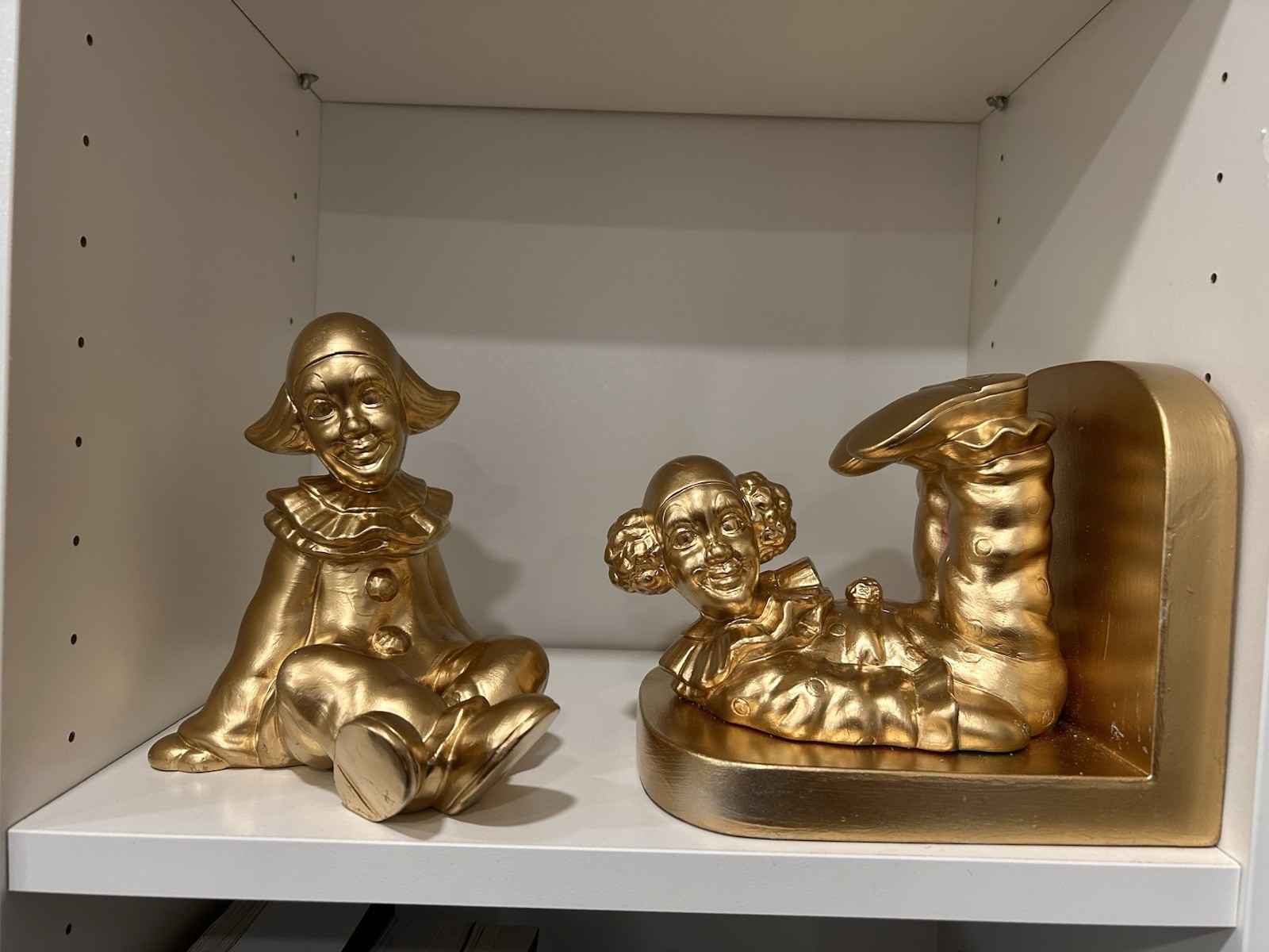 Vintage 1984 Scioto Ceramic Clown , Gold Paint ,Bookends.