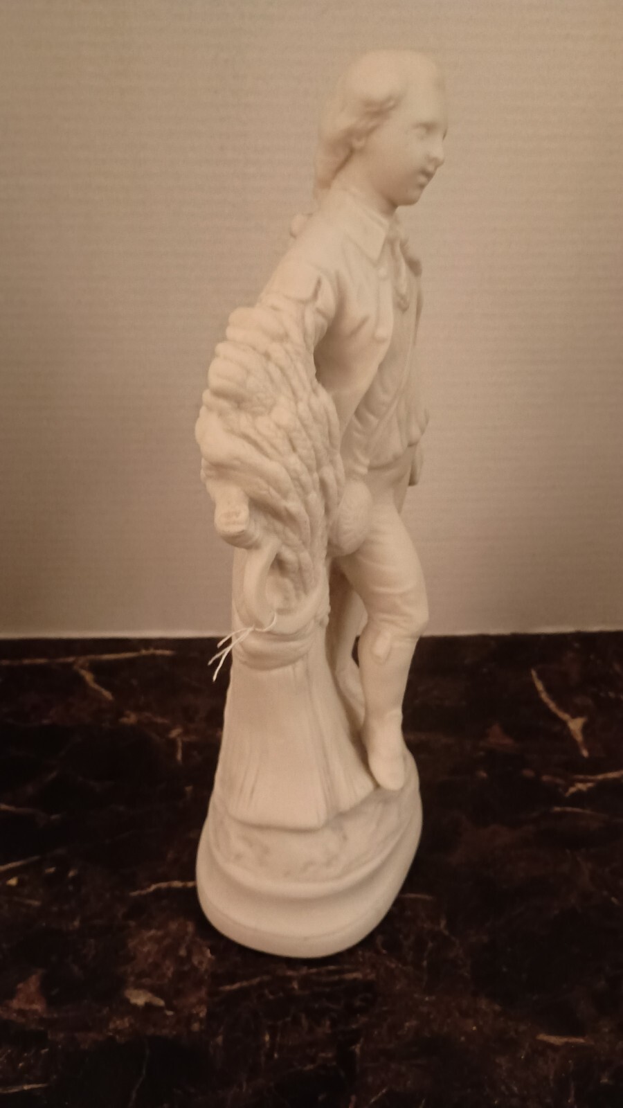 Antique French Carved Porcelain Parian Bisque Statue Colonial Boy & Wheat 🌾Vntg