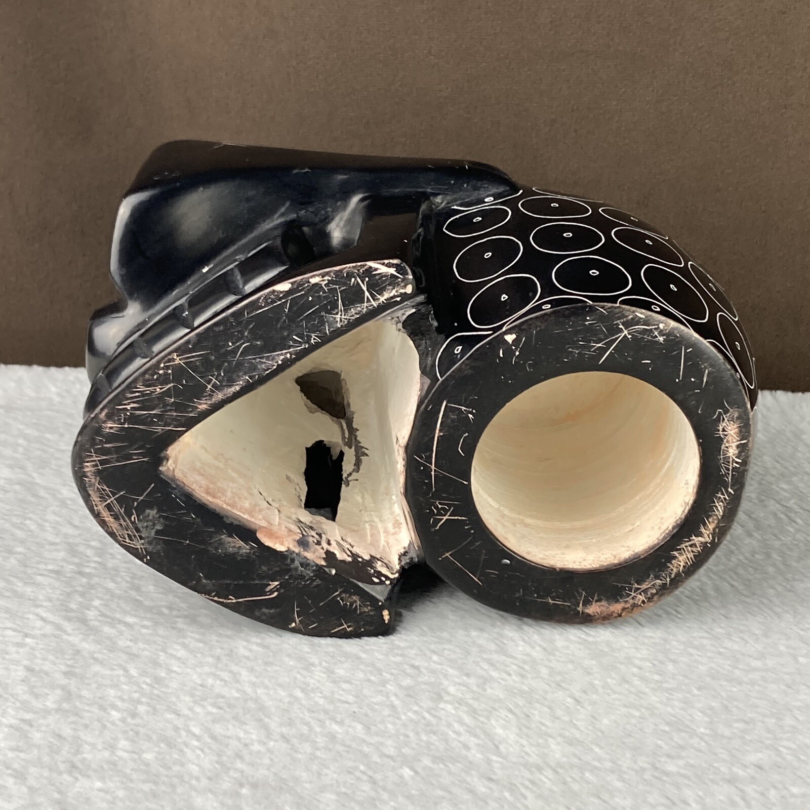 RARE! Vtg Folk Art Studio Ceramic Pottery Black Skull Heavy Display Sculpture