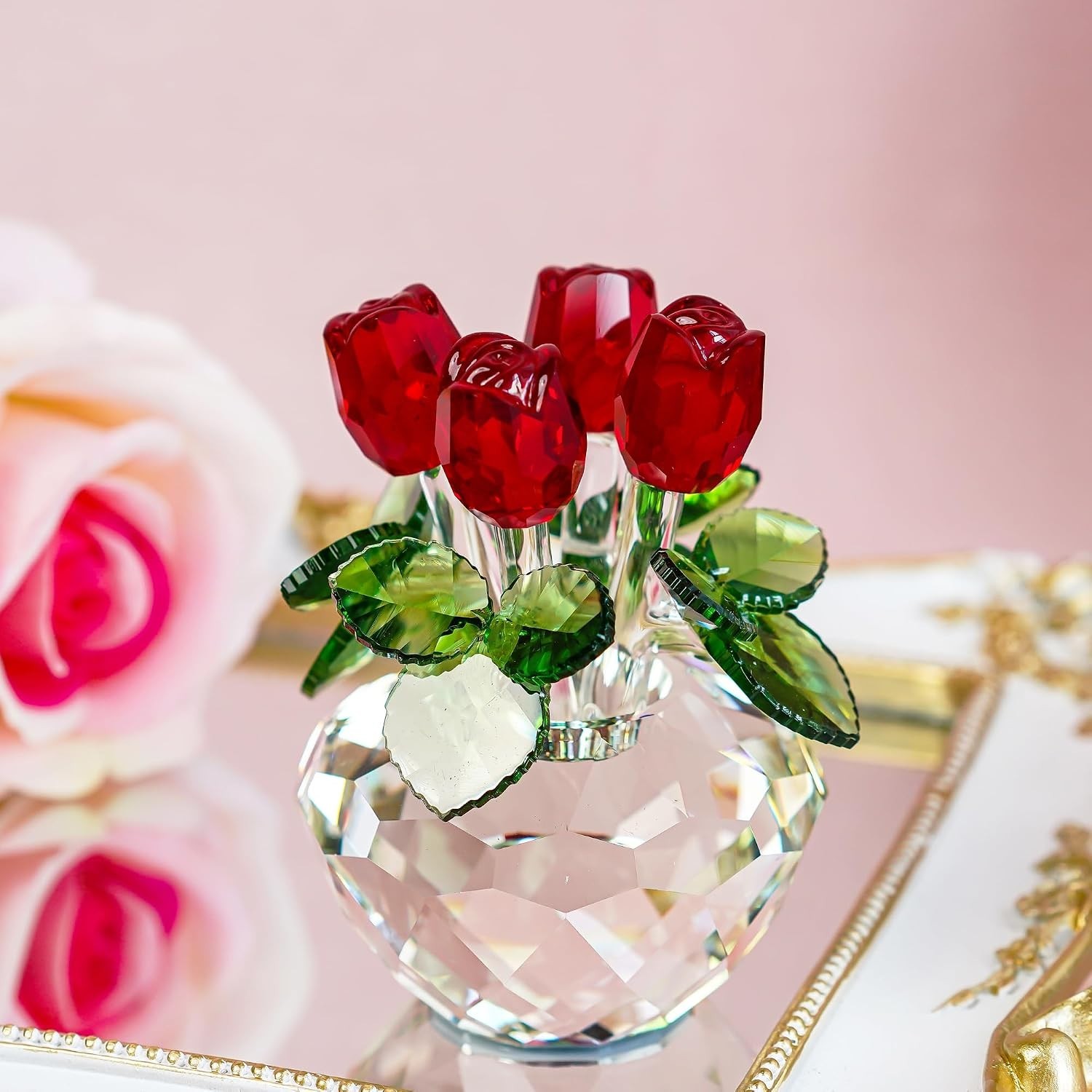 Crystal Red Rose Figurine Gift-Boxed