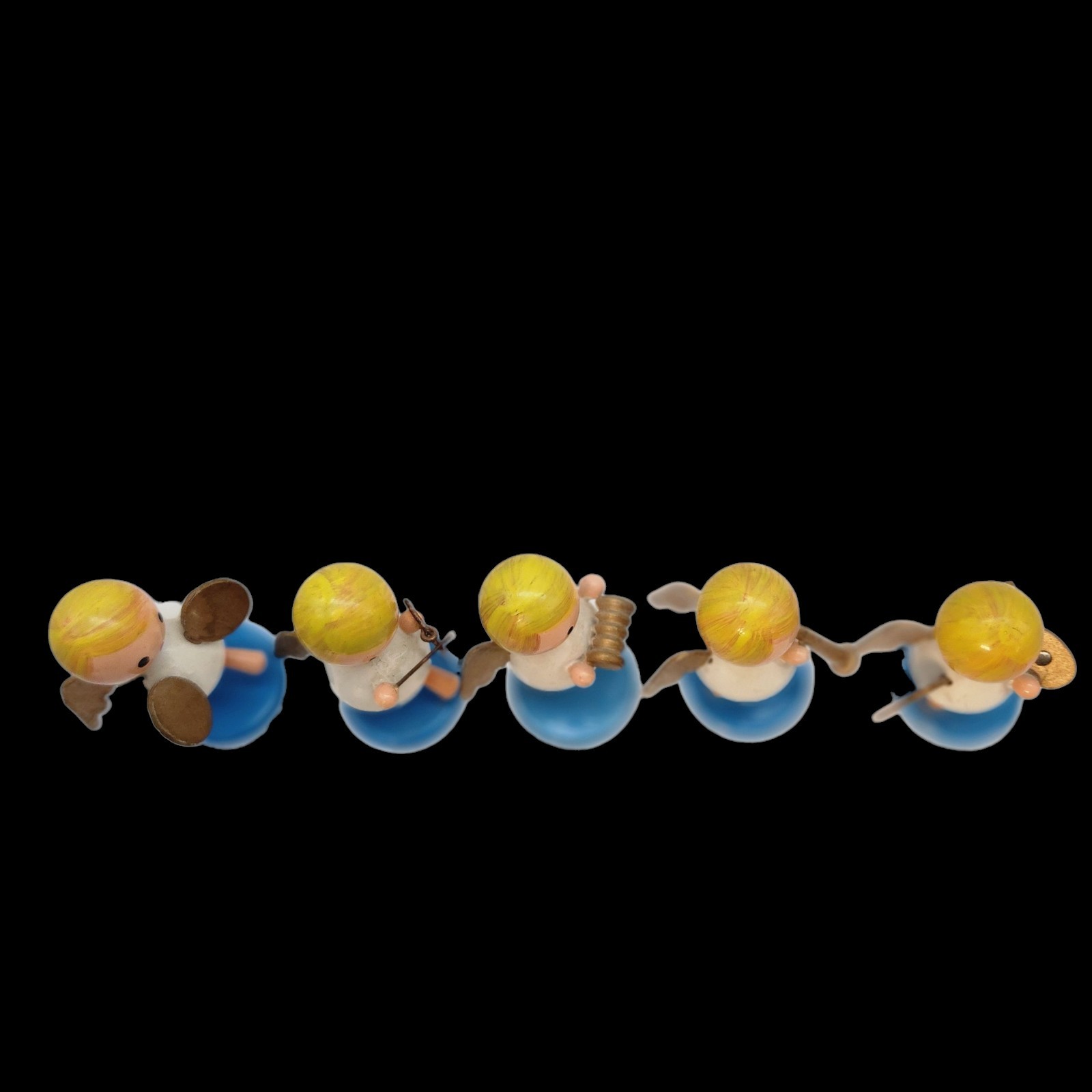 5 Wood Angel Musical Christmas Figurines Goula Spain Erzgebirge 2″ Vintage READ