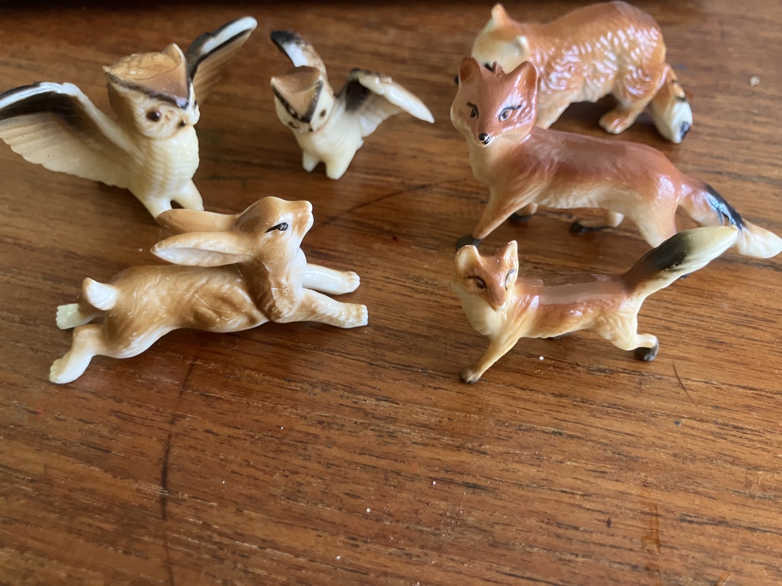 Vintage Mini Plastic Celluloid Animal Figures mcm lot set woodland creatures fox