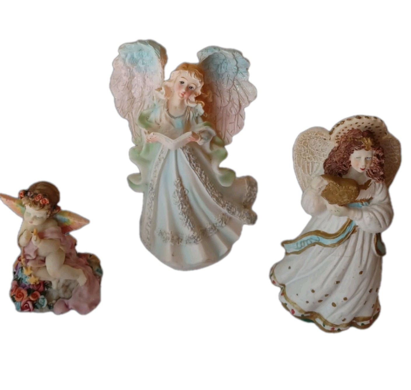 Ceramic Angel Fairy figurines A Lot Of 3 All 3 Are Different Sizes Vintage
