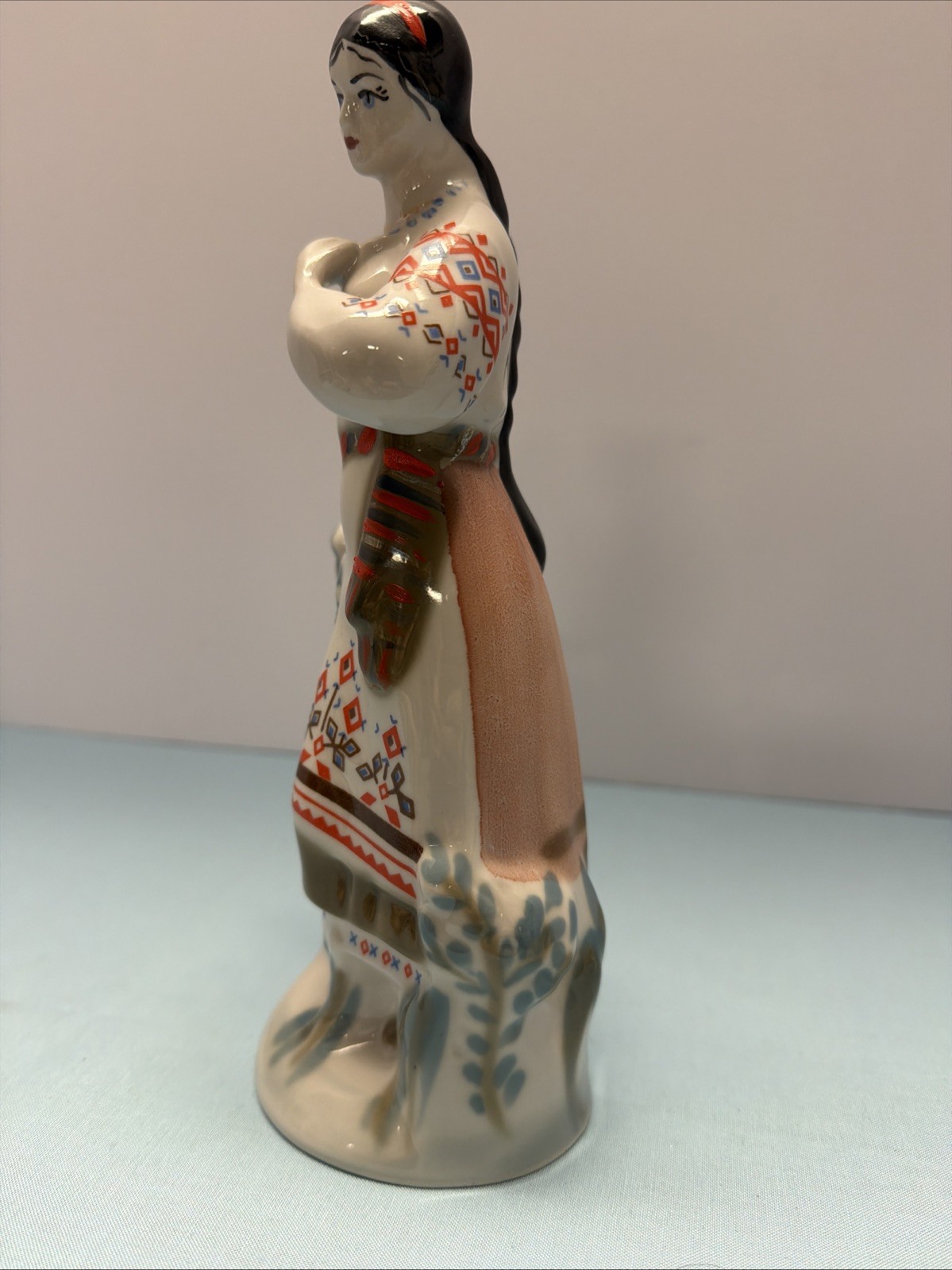 Ukrainian Soviet Era Vintage Porcelain Woman Folk Art Figure Polonsky Polonne