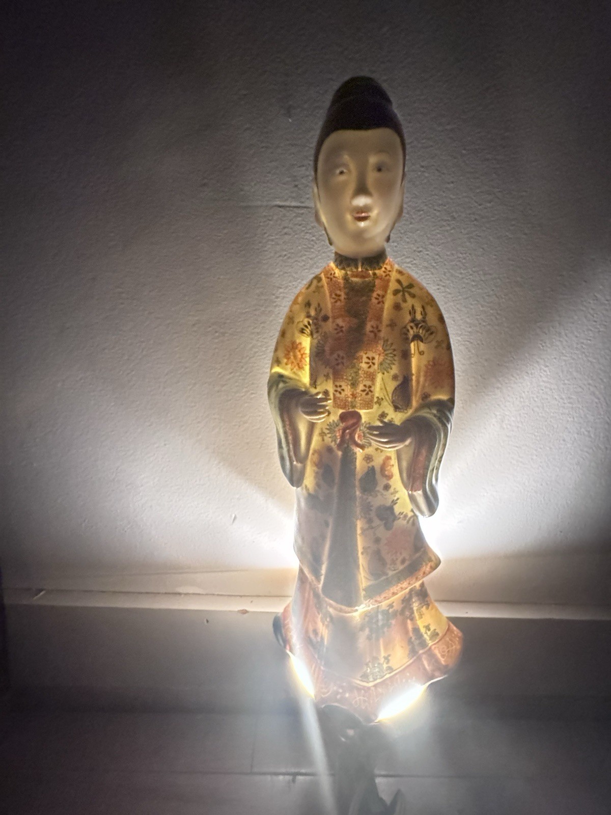 Asian Style Ceramic Figurine Statue Multicolor Floral Glossy Collectible 17”