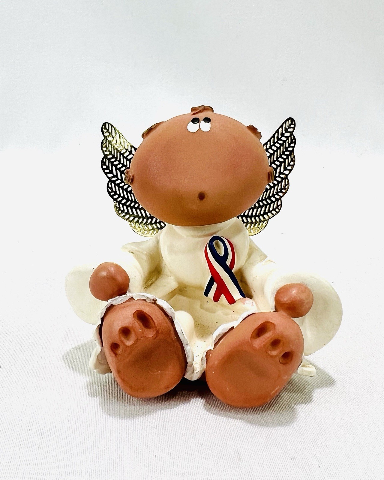 Vintage Patriotic America USA Red White Blue Ribbon Angel Cheeks Figurine