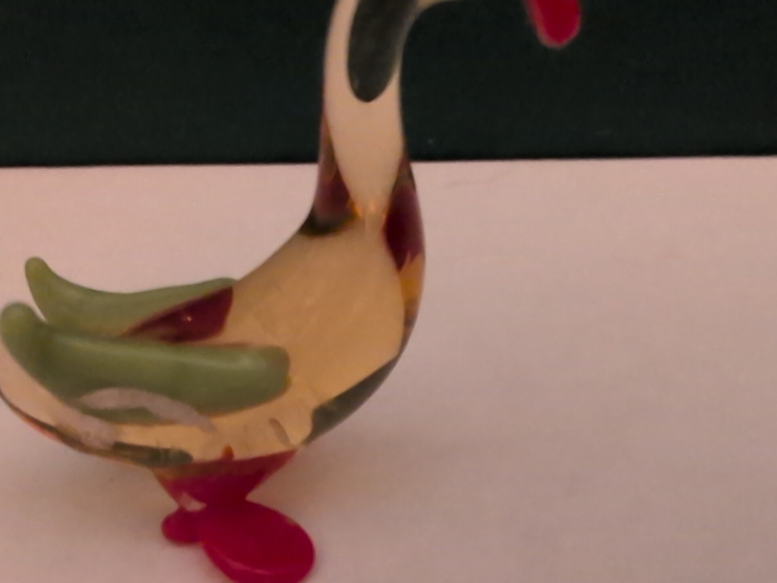 Vintage Swan Miniature Glass Figurine Hand Blown Art Glass Clear Yellow Red