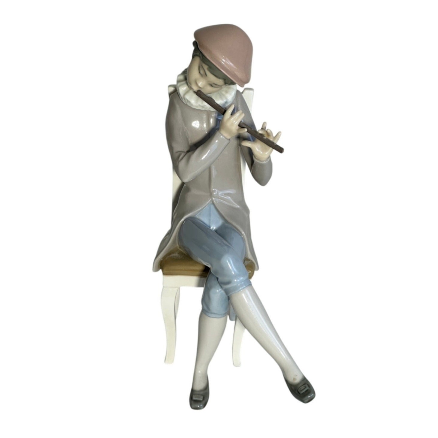 Lladro Boy Playing Flute Porcelain Figurine Chair 1974-1981 Spain