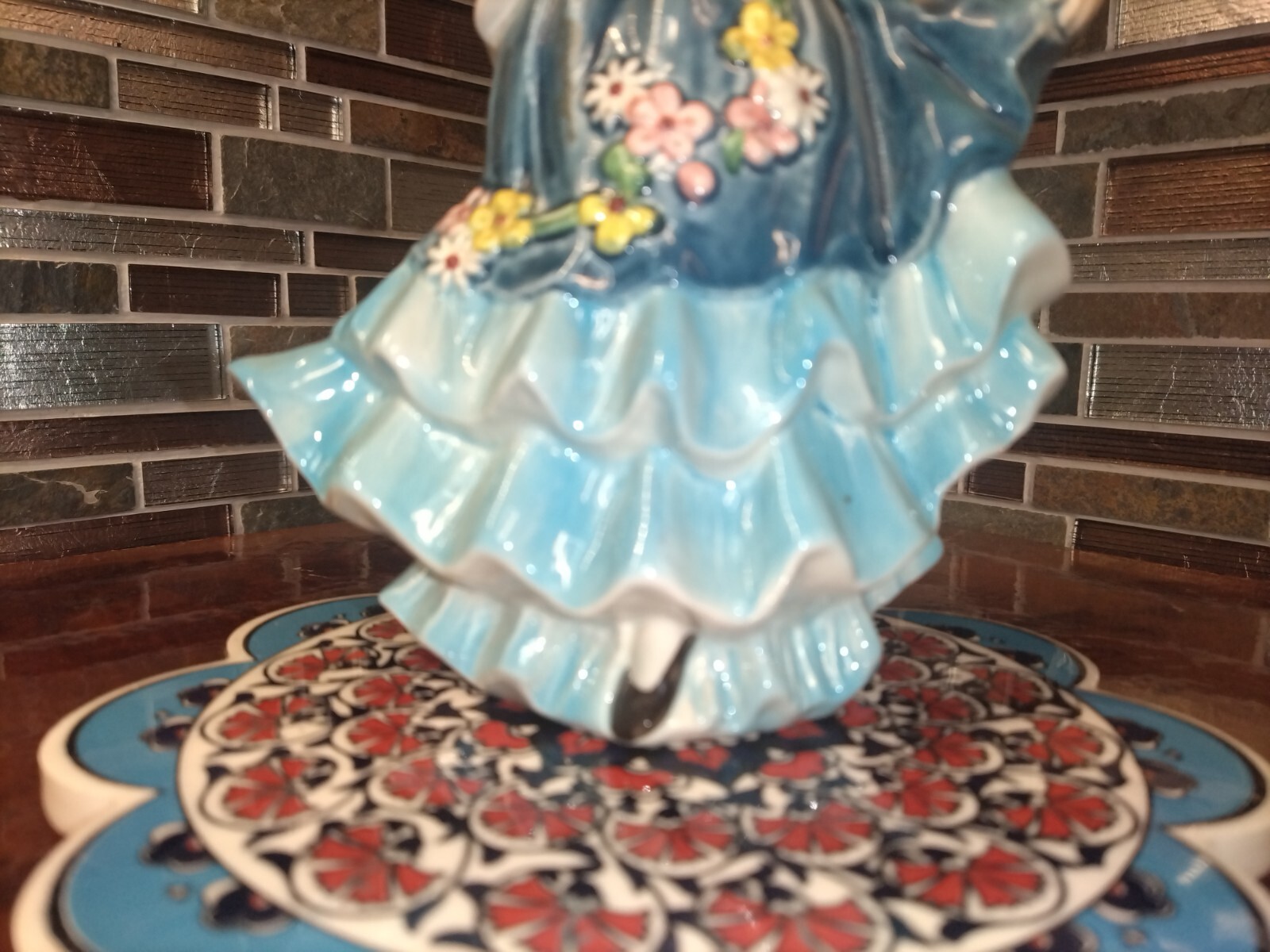 VTG Goebel Ceramic Lady In Blue Figurine FF27 Hand Painted Signed West Germany