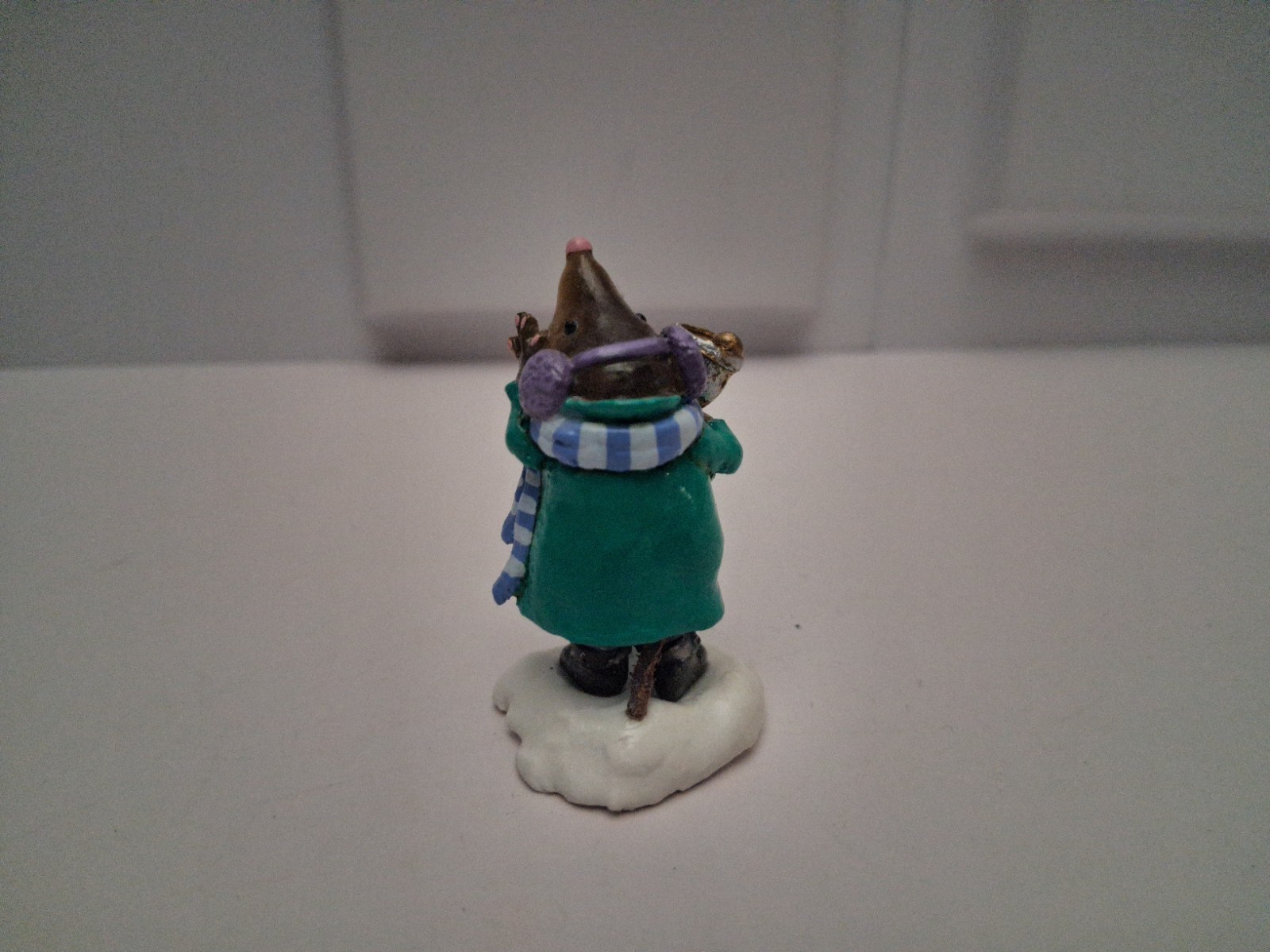 1994 Wee Forest Folk Mole Bell Ringer Mole Teal Coat Miniature Figure