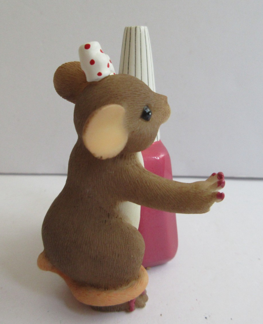 Charming Tails Mouse Figurine Pink Nail Polish Enesco Stone Resin Hand Painted