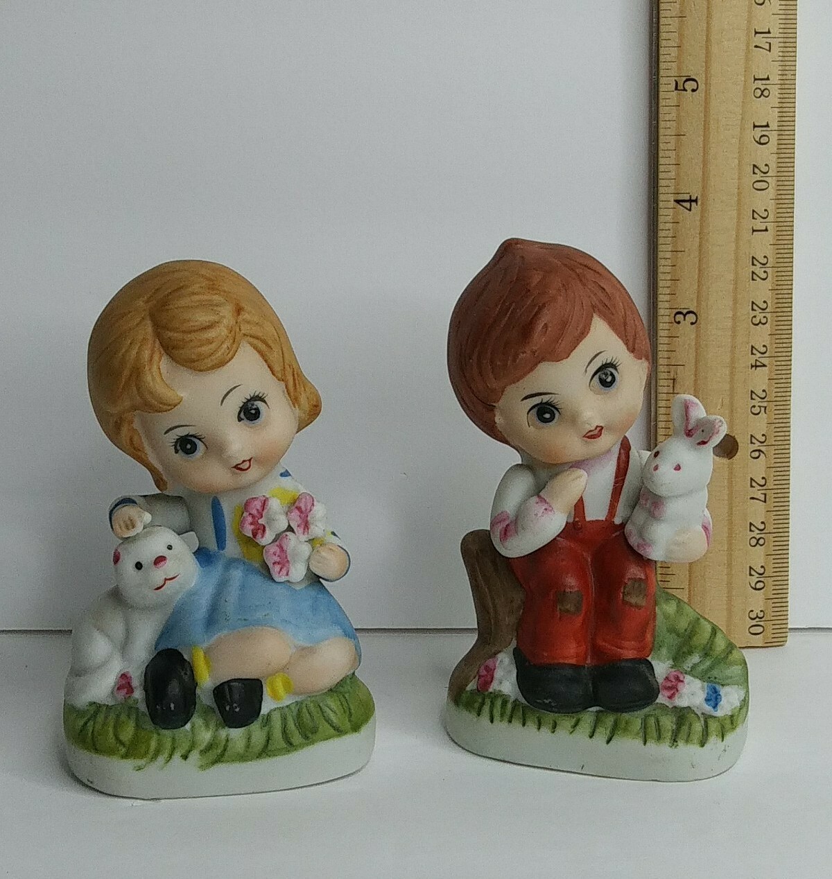 Vintage Unbranded Little Boy Rabbit Girl Cat Porcelain Figurines Set Korea Decor