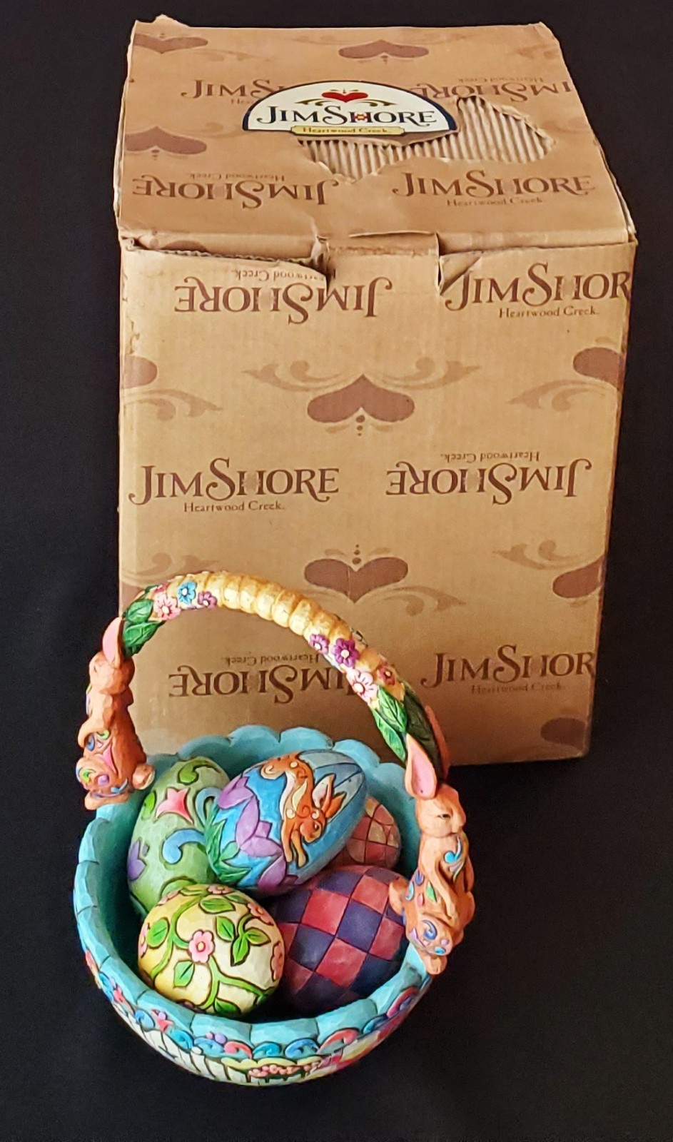 Jim Shore Heartwood Hunting Eggs Finding Joy Easter Basket with Eggs 4007945