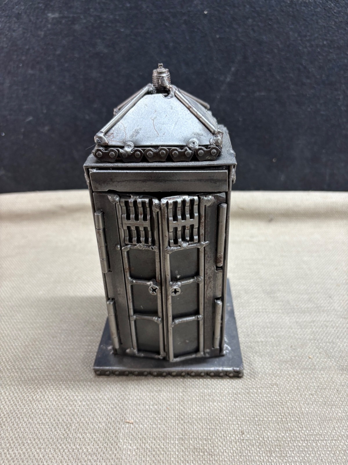 Welded Metal TARDIS Storage Box Scrap Metal Steampunk Sci-Fi Decor