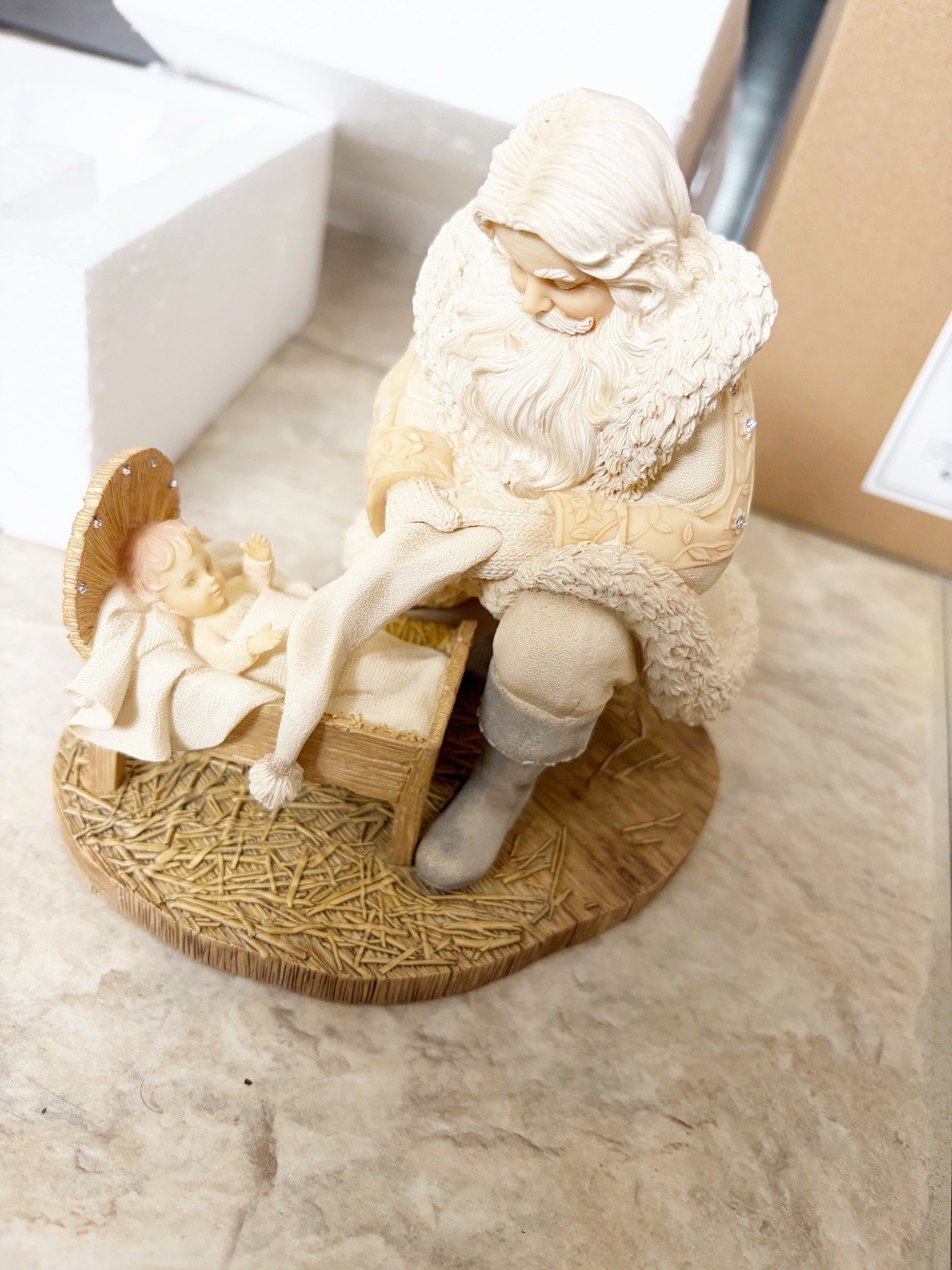 NEW Foundations Santa Kneeling by Baby Jesus Figurine, 5.12 Inch, Multicolor