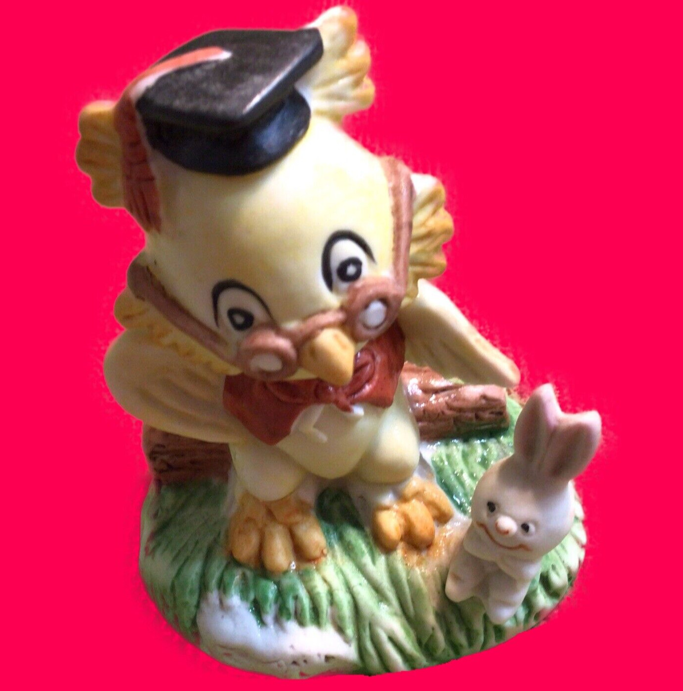 Vintage WISE OLD Owl Figurine with rabbit UCGC Midcentury Modern