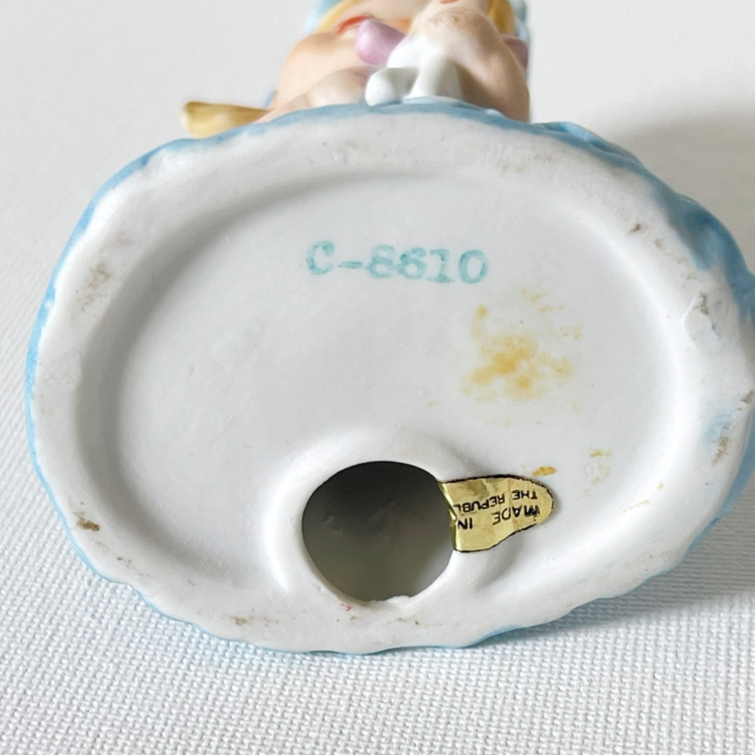 Vintage ~ Napco ~ 1956 Blue Dress Girl with Doll Figurine ~ Porcelain Bisque
