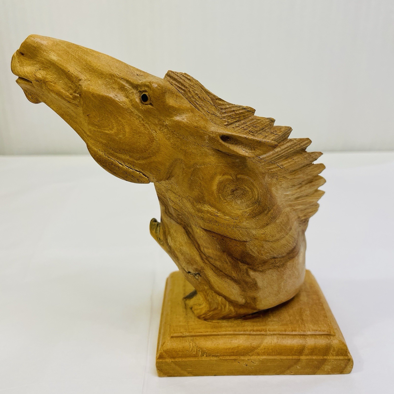 Hand Carved Wooden Horse Head Sculpture 5.75″ Tall Equestrian Collectible