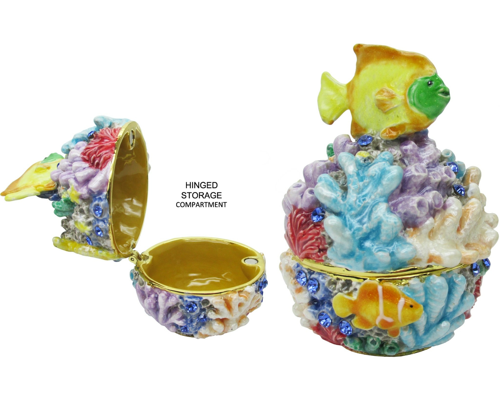 Coral Fish Jeweled Trinket Box with Austrian Crystals
