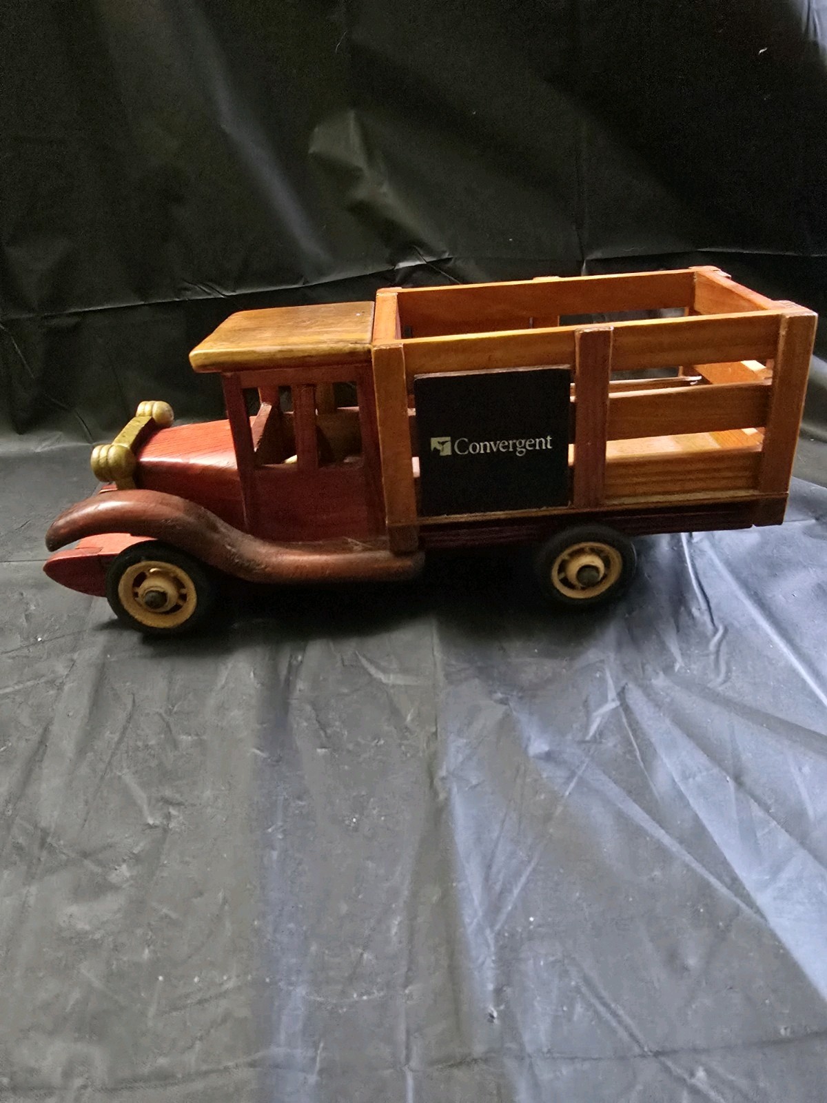 Wald Imports Brown & Red Wood Decorative Truck Rolling Figurine Vintage