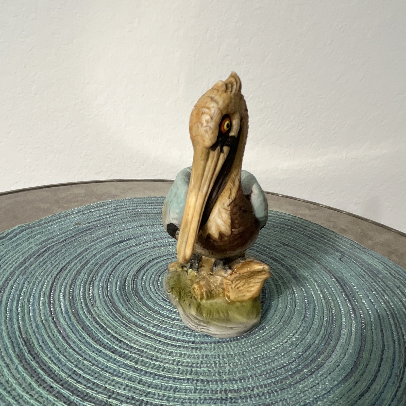 Ceramic Painted Pelican Figurine Blue Brown Beige Black Bird Animal Decor