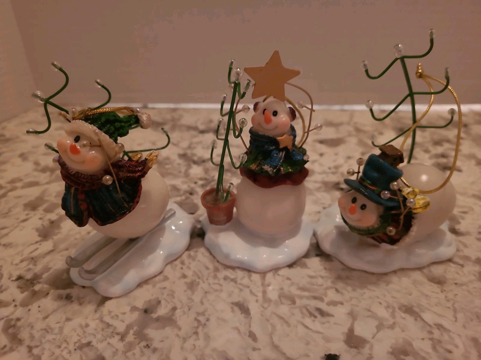 3 NEW HOME INTERIORS HOMCO #57096 SNOWMEN SNOW PLAY CHRISTMAS HOLIDAY ORNAMENTS