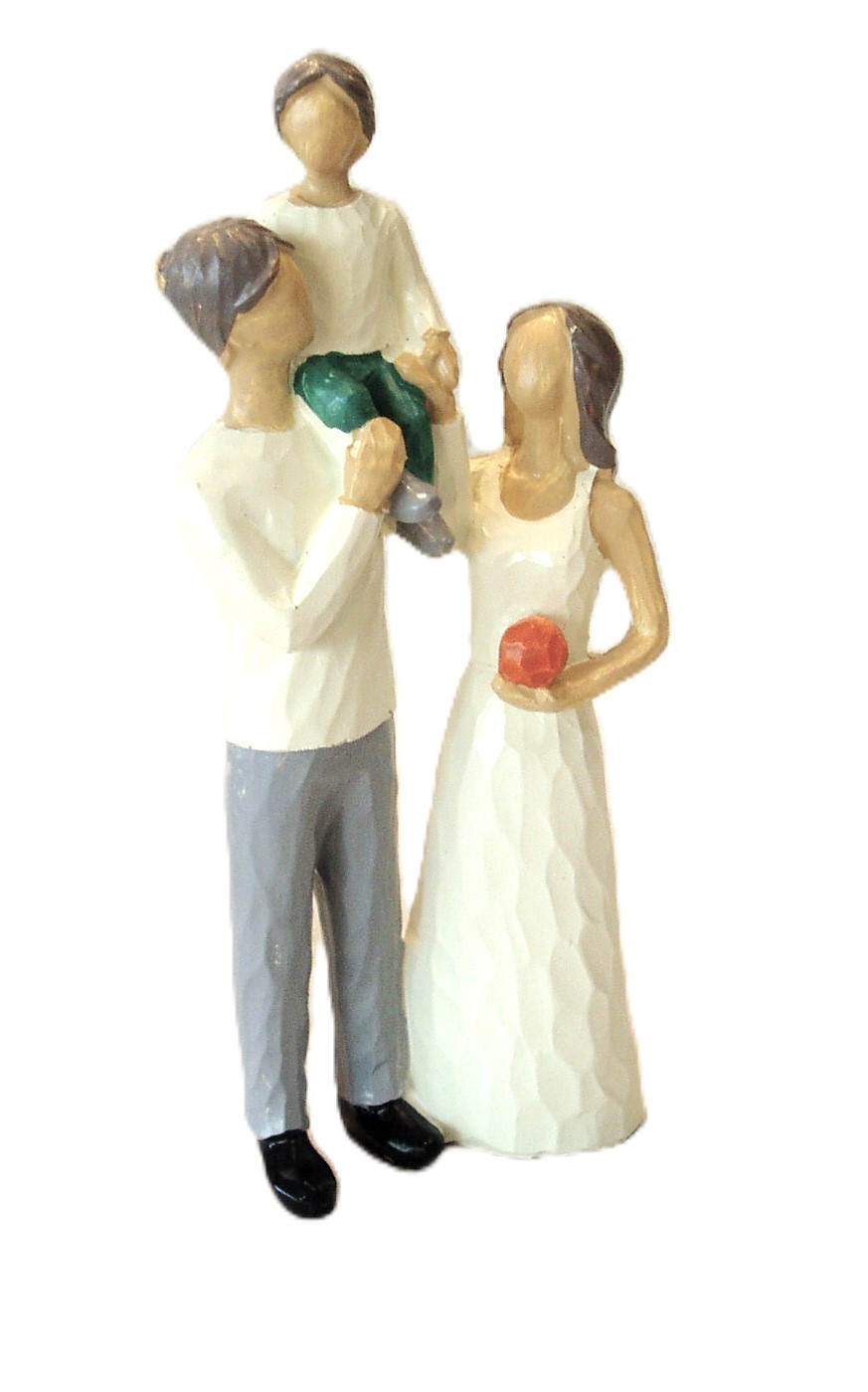 BITTONE FAMILY OF 3 HAND PAINTED 7″ FIGURINE /SHELF SITTER PARENT & SON FIGURINE