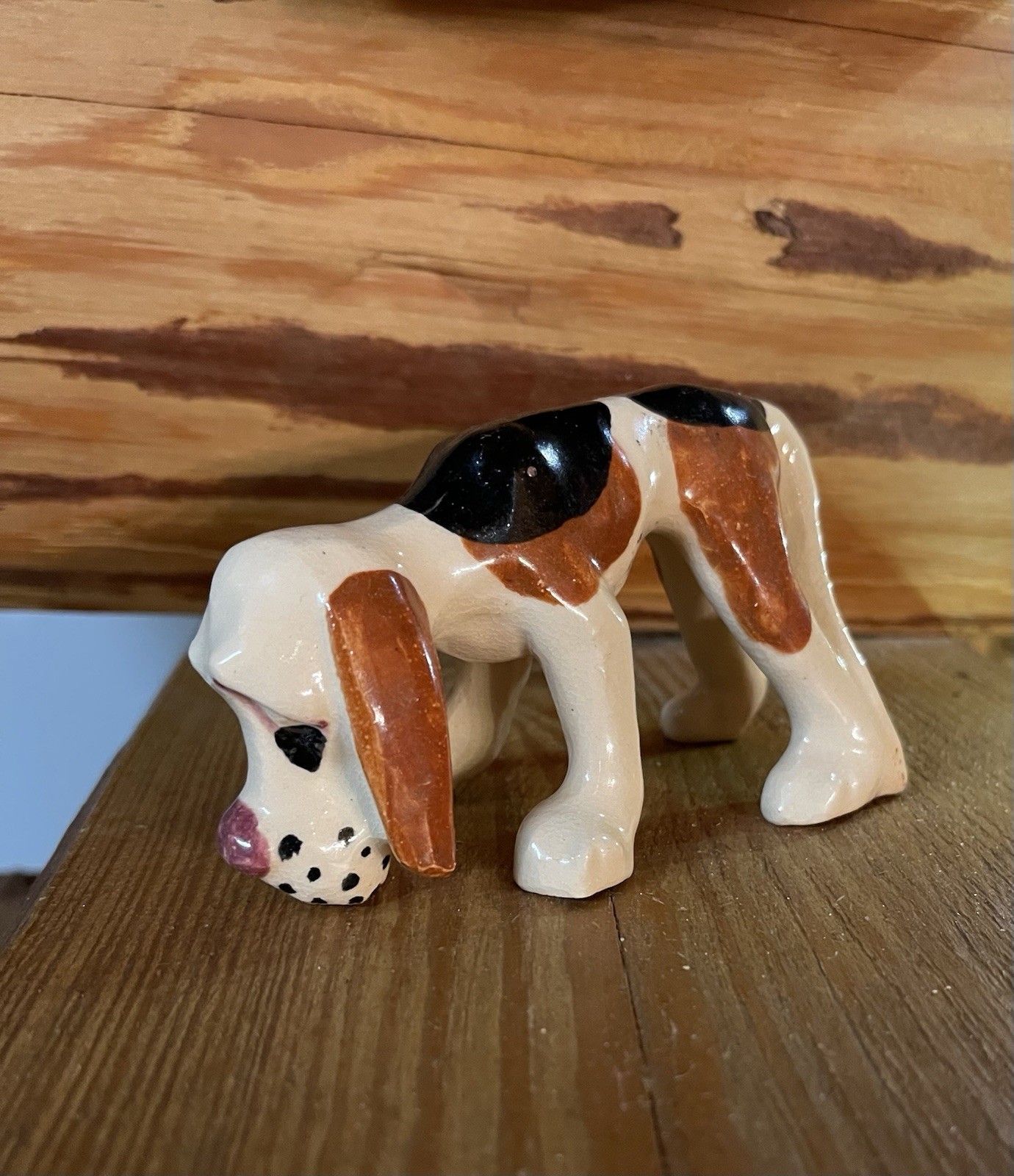 Vintage Bloodhound Hound Dog Ceramic Figurine Figure Japan Black Cream, Brown