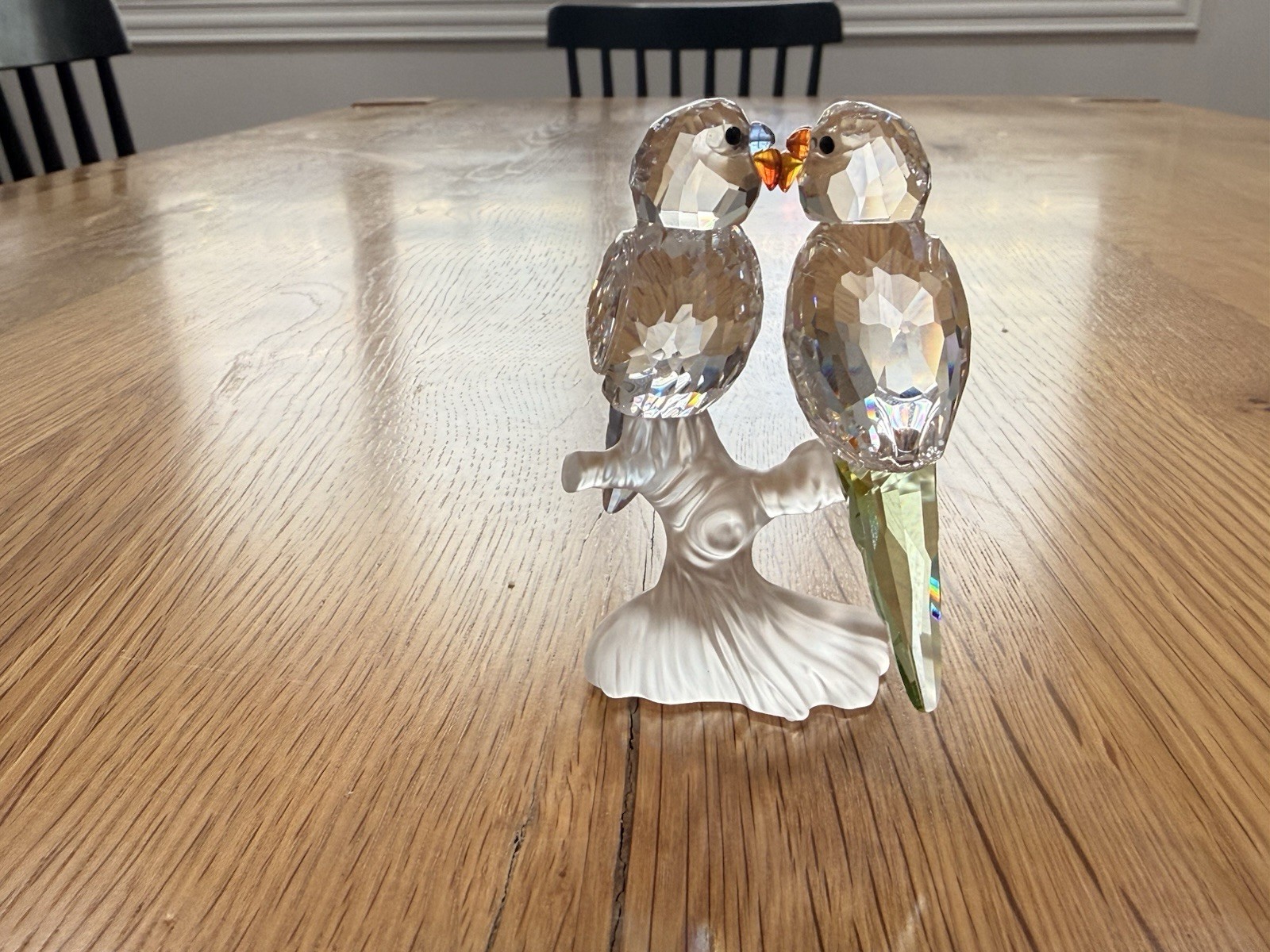 Swarovski Lovebirds / Budgies on Frosted Tree Stump Figurine