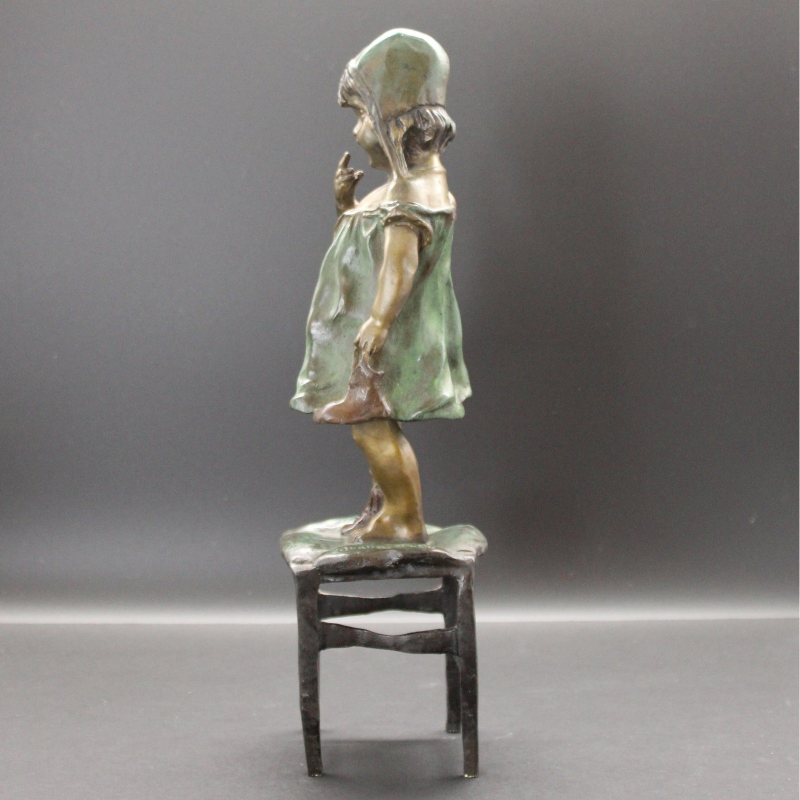 Vintage Juan Clara Signed Bronze Sculpture “Girl on Stool” 12″ Heavy 7.2lb