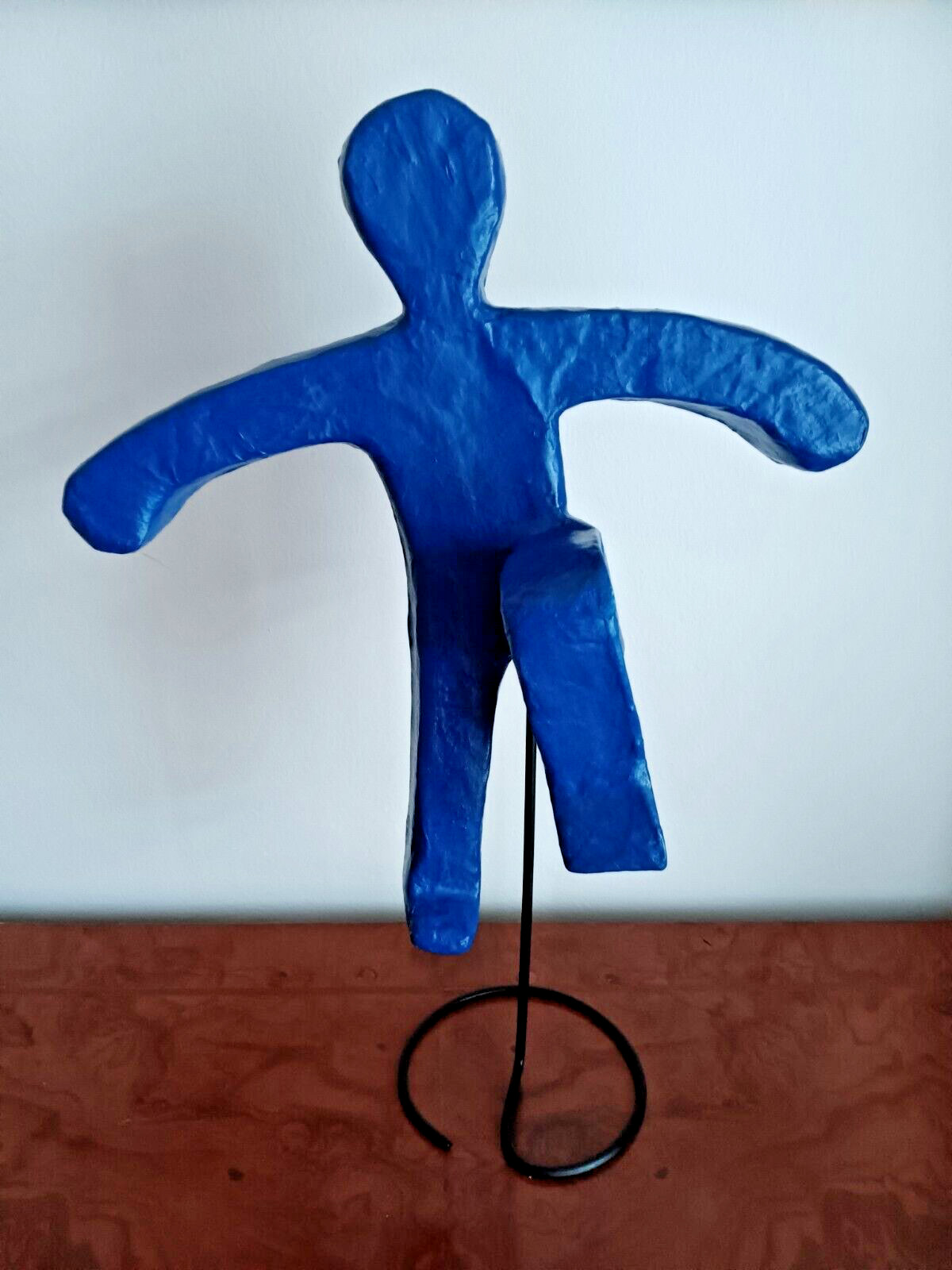 Modern Abstract Sculpture Paper Mache Figurine with Stand Royal Blue 49cm 33cm