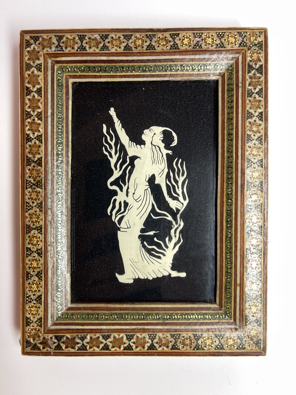 Vintage Persian Art GREEK GODDESS Hand Made Mosaic Frame With inlay 5 X 6.5
