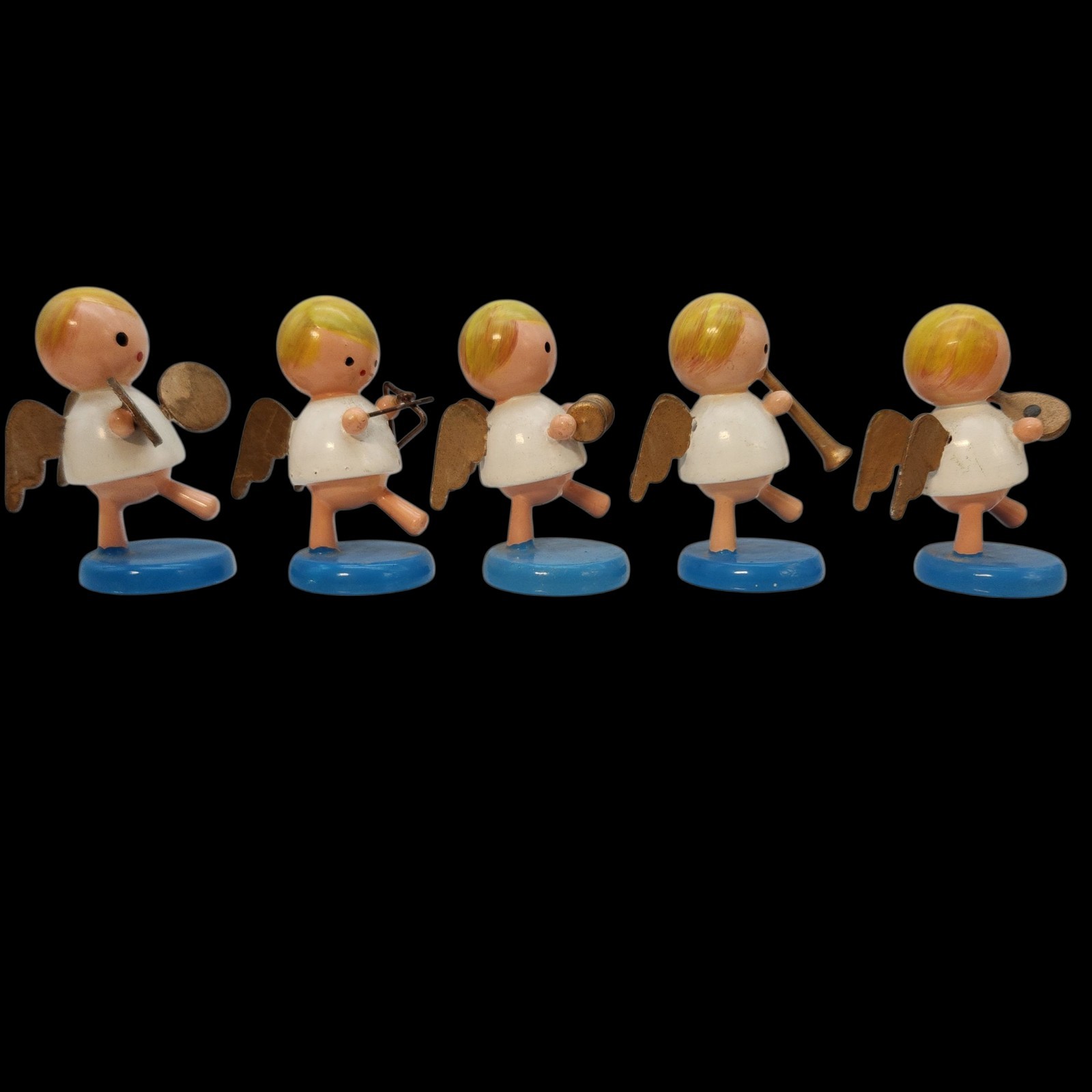 5 Wood Angel Musical Christmas Figurines Goula Spain Erzgebirge 2″ Vintage READ