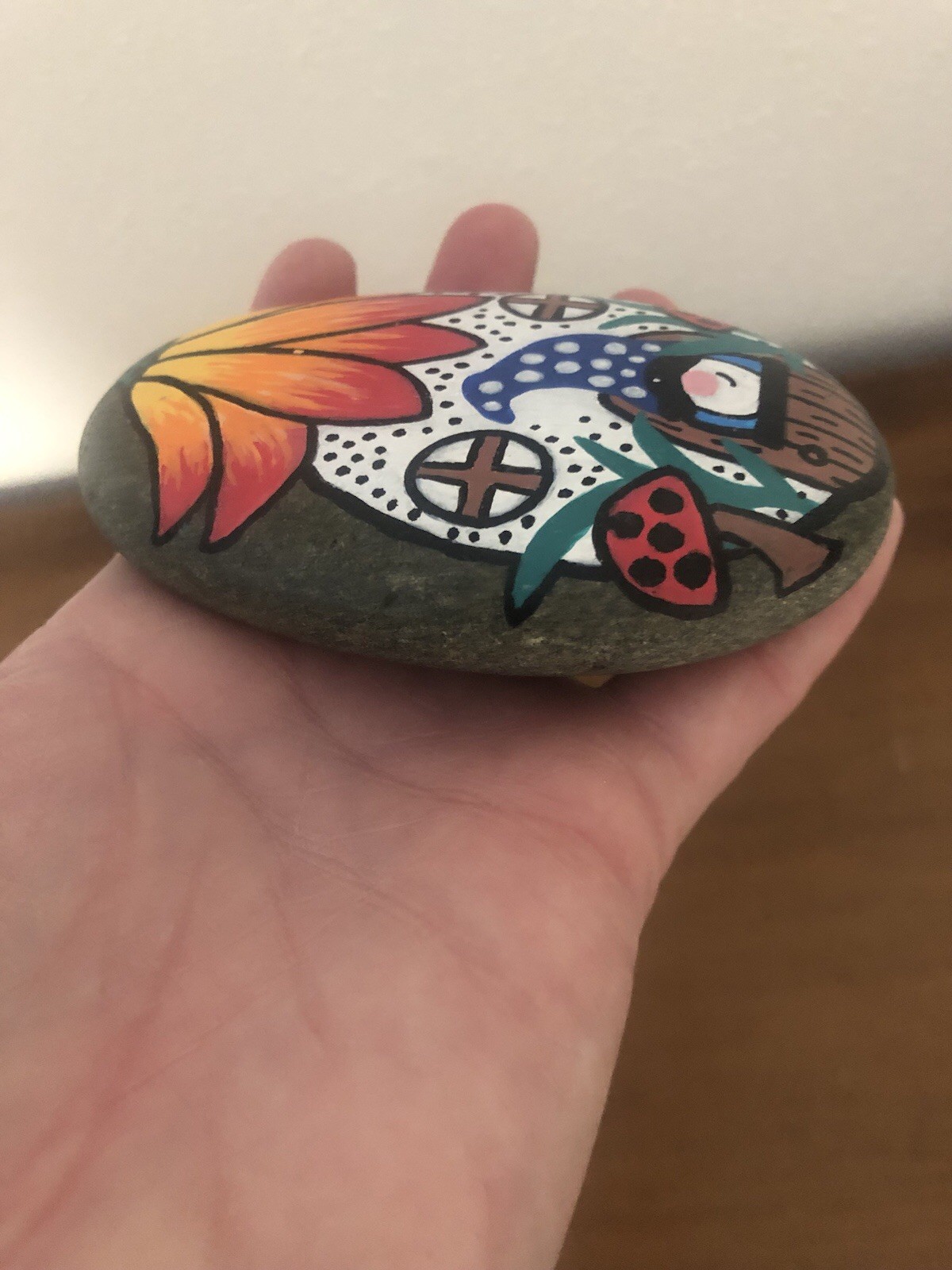 Handpainted Smooth River Rock Gnome Cottage Fairy Tale Mushrooms