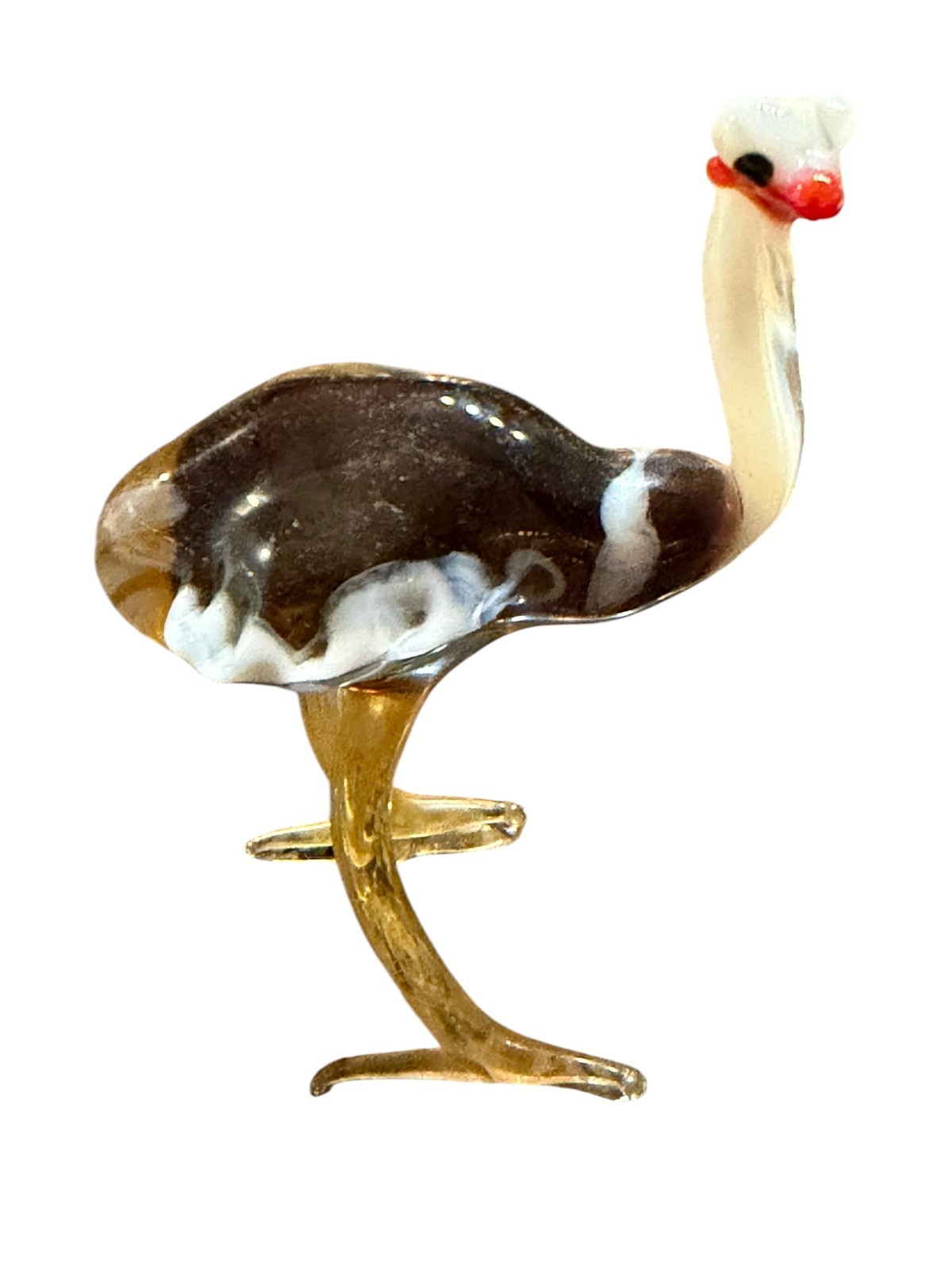 Vintage Miniature Ceramic Ostrich Bird Figurine Brown White Gold Japan