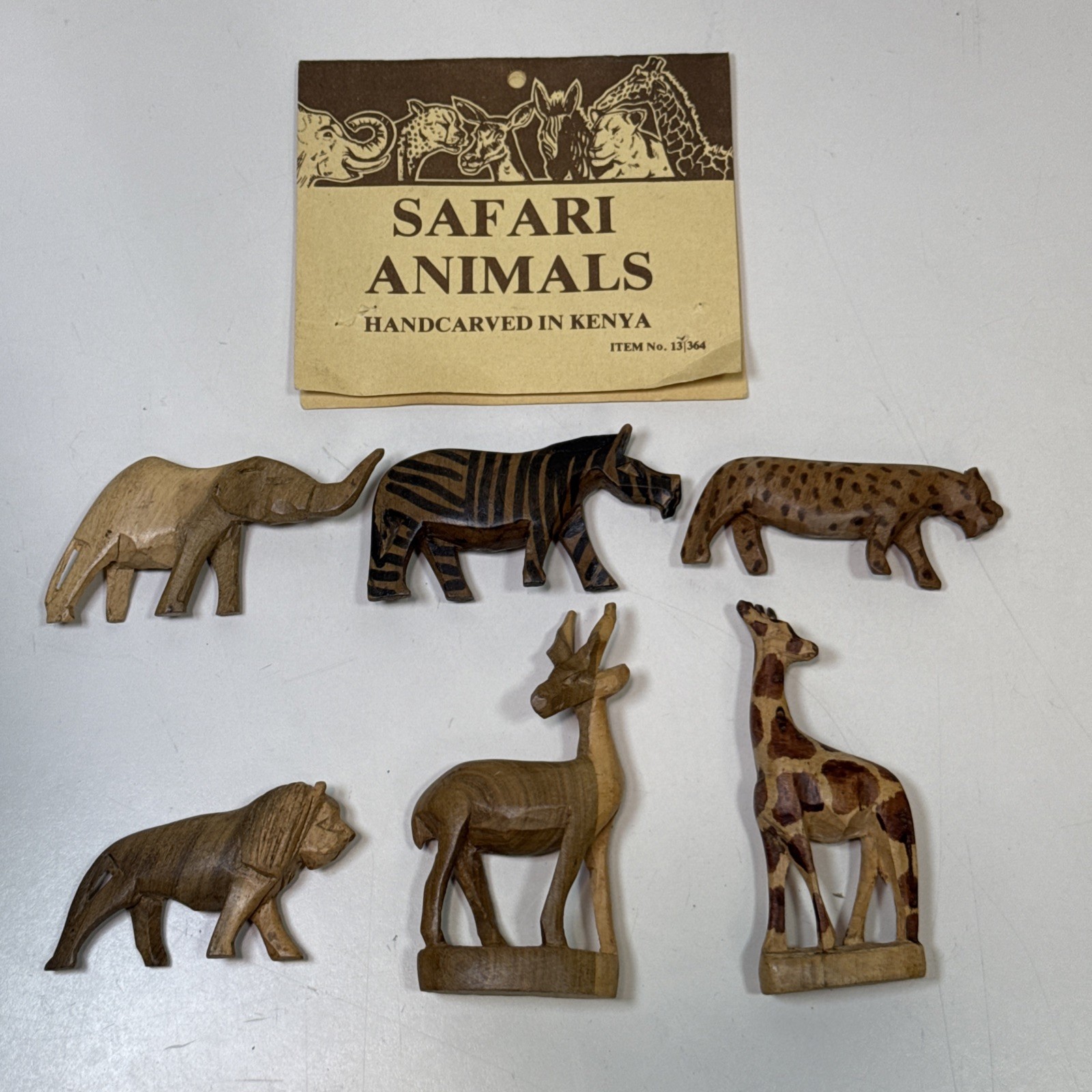 Hand Carved Wooden Safari Animals~Made in Kenya Various Small Sizes – lot Of 5