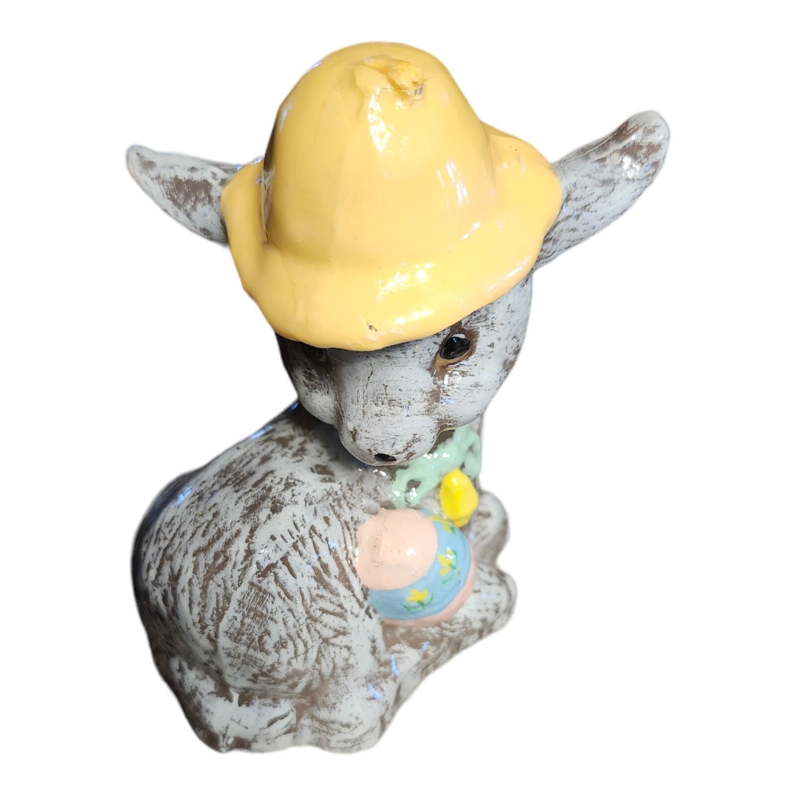 Easter Donkey Candle Handpainted4.5″Figurine Holding Striped Egg Holiday Decor