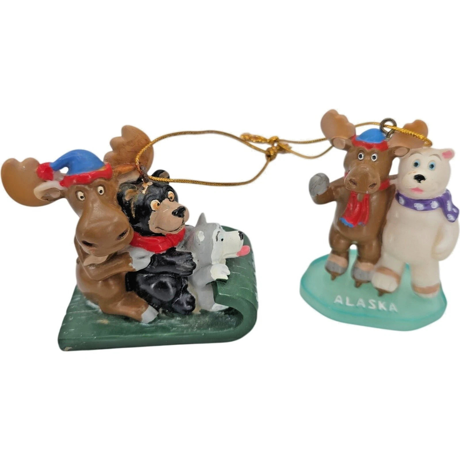 Alaska Moose Bear Animal Ornament Christmas Souvenir Hanging Decor Lot of 2