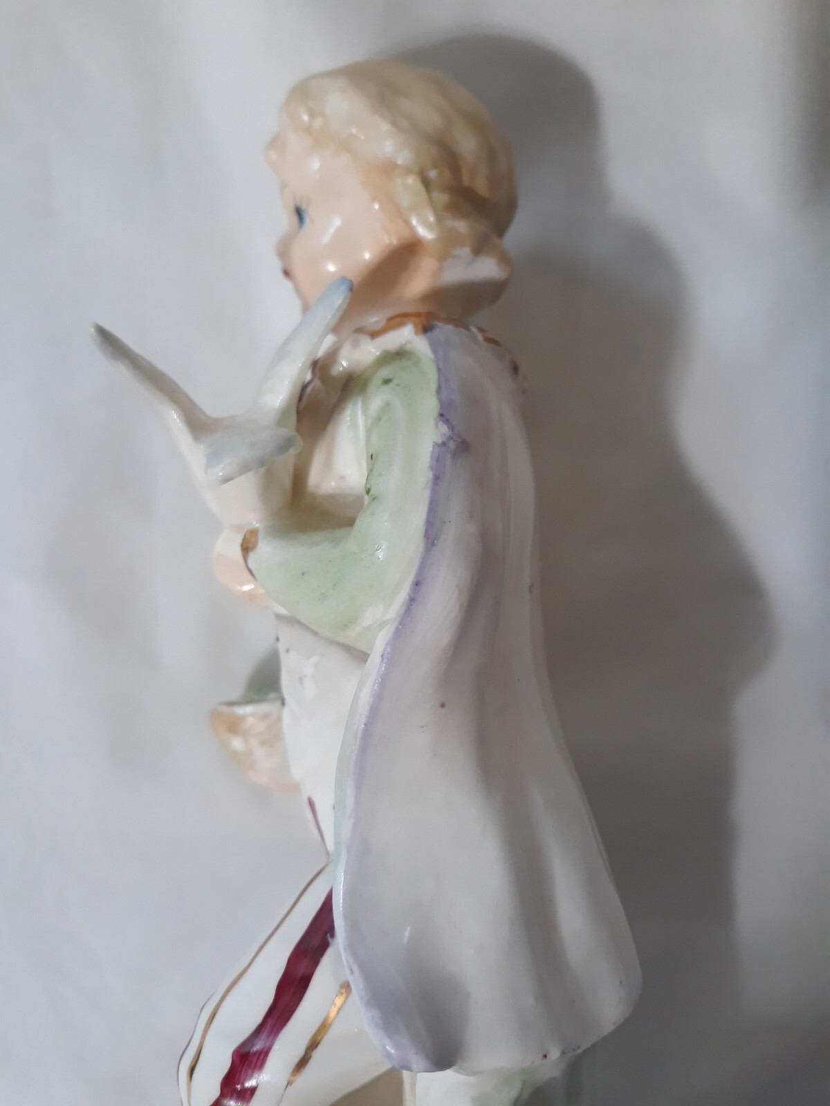 Victorian Porcelain Figurine Girl Holding Dove 9″ tall