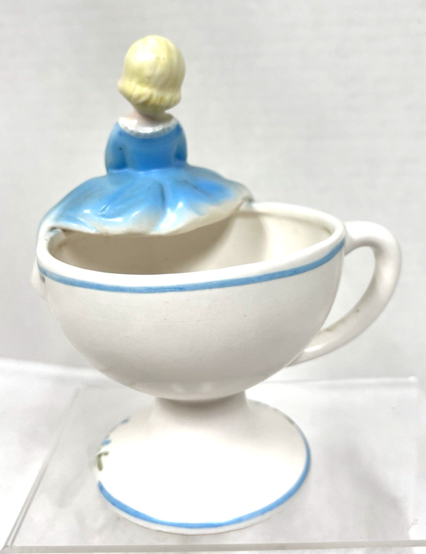 1963 Relpo Samson Import Girl Sitting On Teacup Ceramic Flowerpot Planter Vase