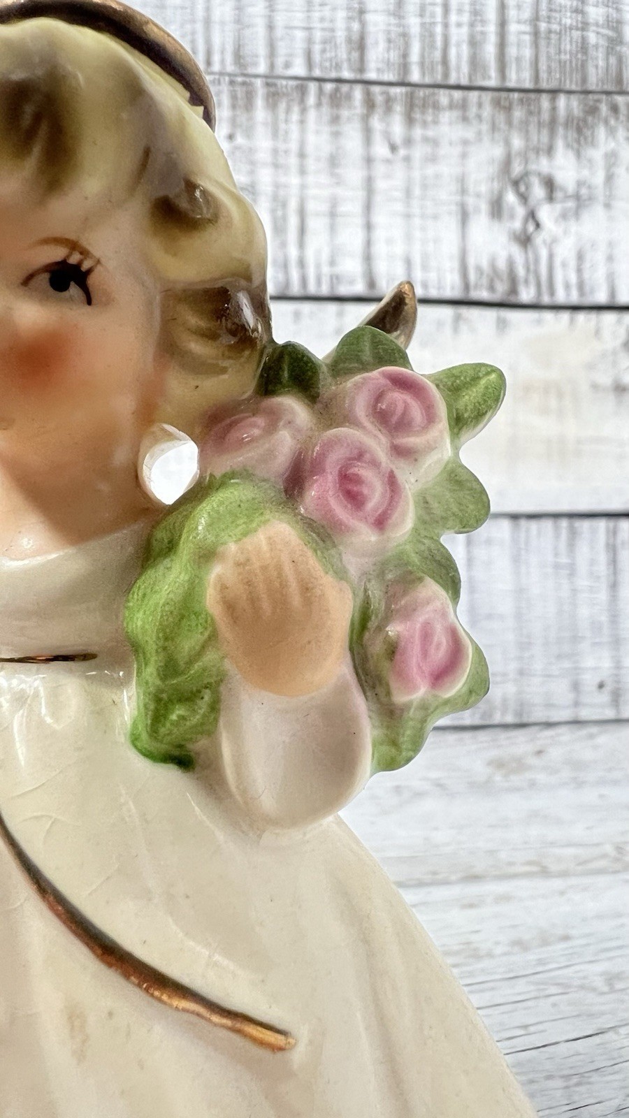 Vintage June Wedding Angel Ceramic Figurine Made In Japan As Is Crazing 💛