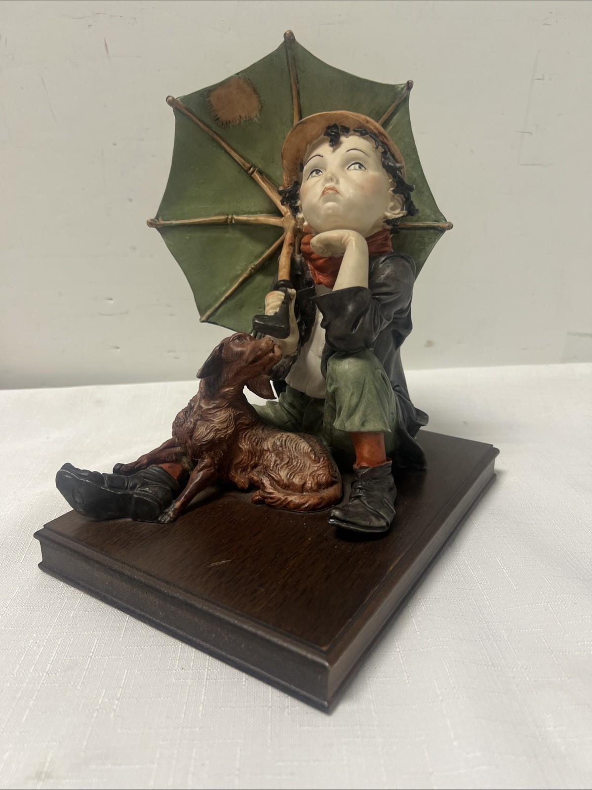 Pucci Capodimonte Italy Ceramic Figurine Boy Dog Umbrella