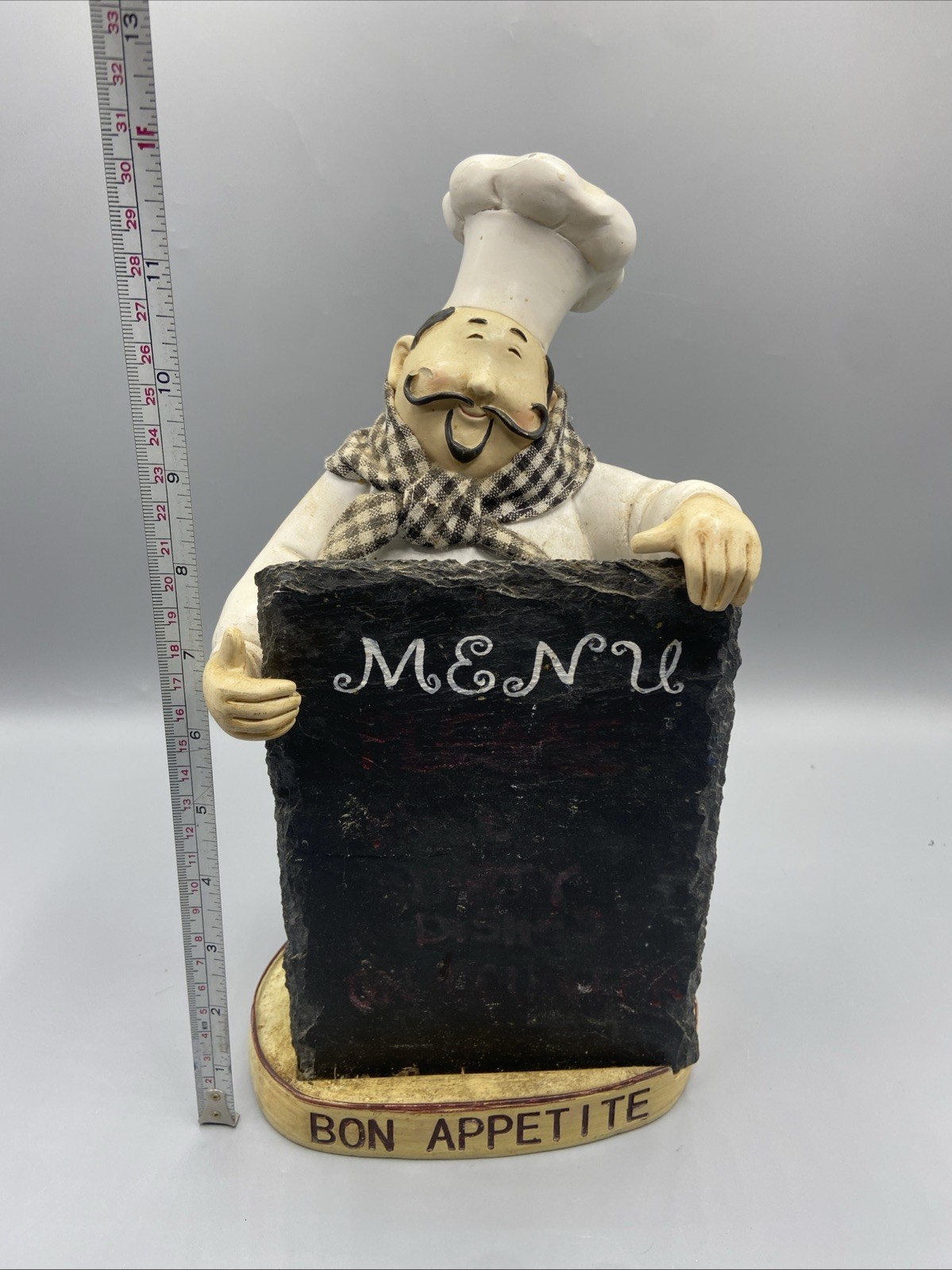 Vintage Fat French Statue 13” Slate Chalk Board Chef Cooking Bon Appetite Figure