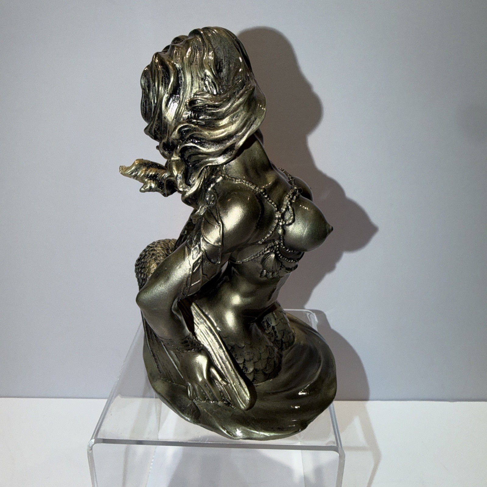 Mermaid lady women sexy breast Sculpture Oceanic Statue Signed Dated