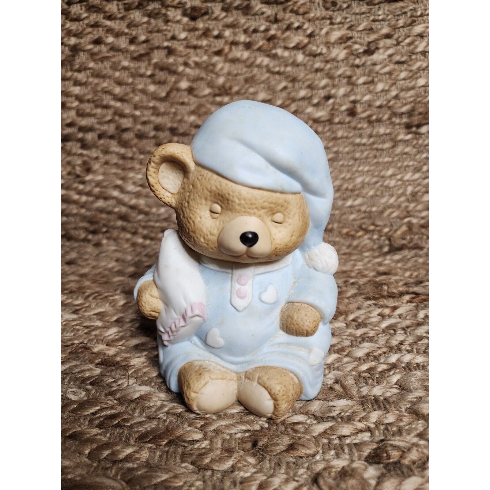 Teddy Bear Figurine Porcelain Baby Sleeping Vintage Night Light, No Cord, Light